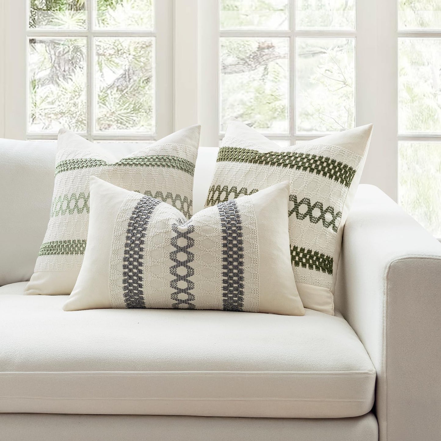 MIULEE Set of 2 Gray Boho Decorative Pillow Covers 20x20 Inch Farmhouse Rustic Couch Throw Pillows Modern Spring Cotton Cushion Covers Retro Cute Macrame Woven Home Decor for Bed Sofa Chair