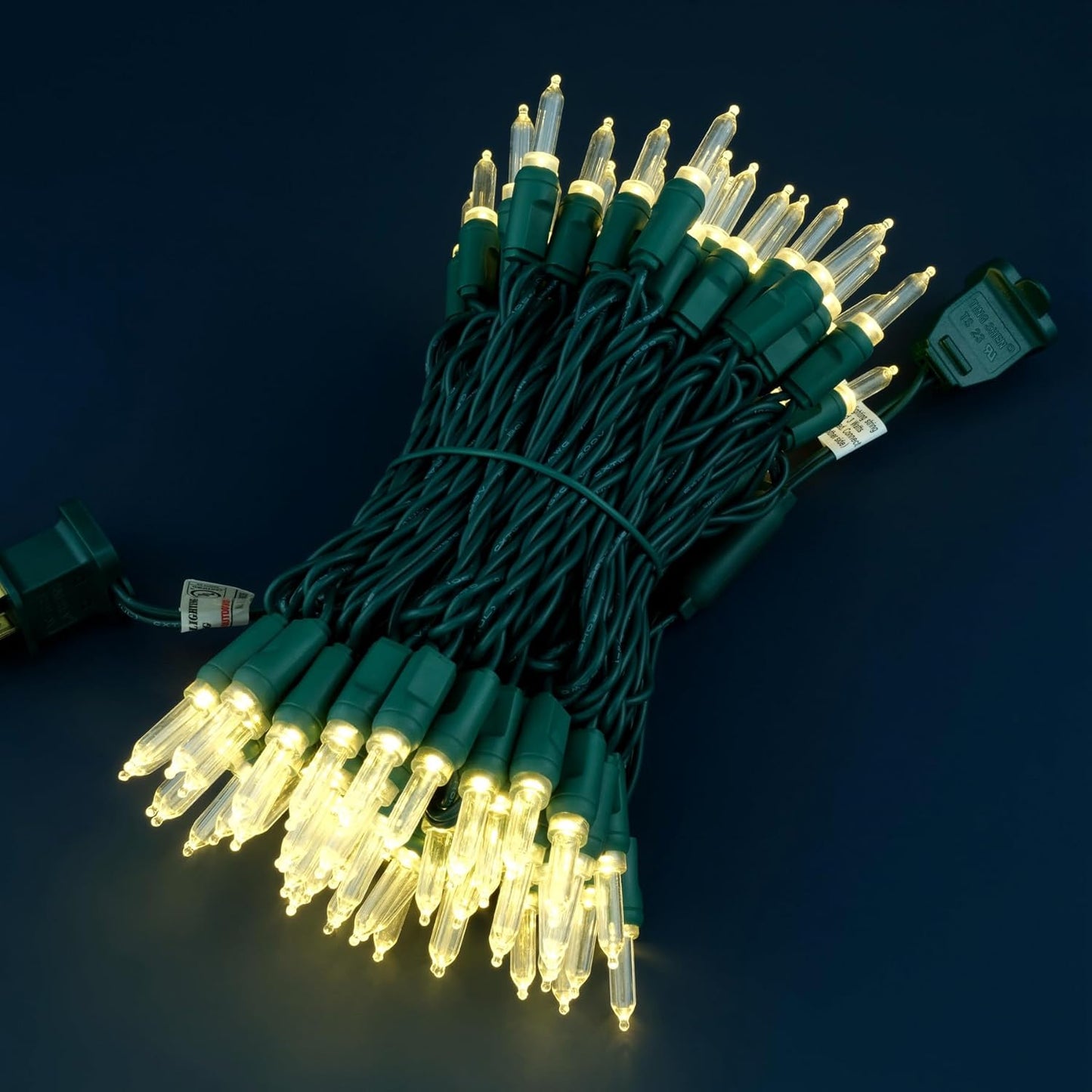 100 Warm White One-Piece LED Christmas Lights, 33 ft Green Cord High Waterproof UL Certified T5 Outdoor String Lights (Warm White)