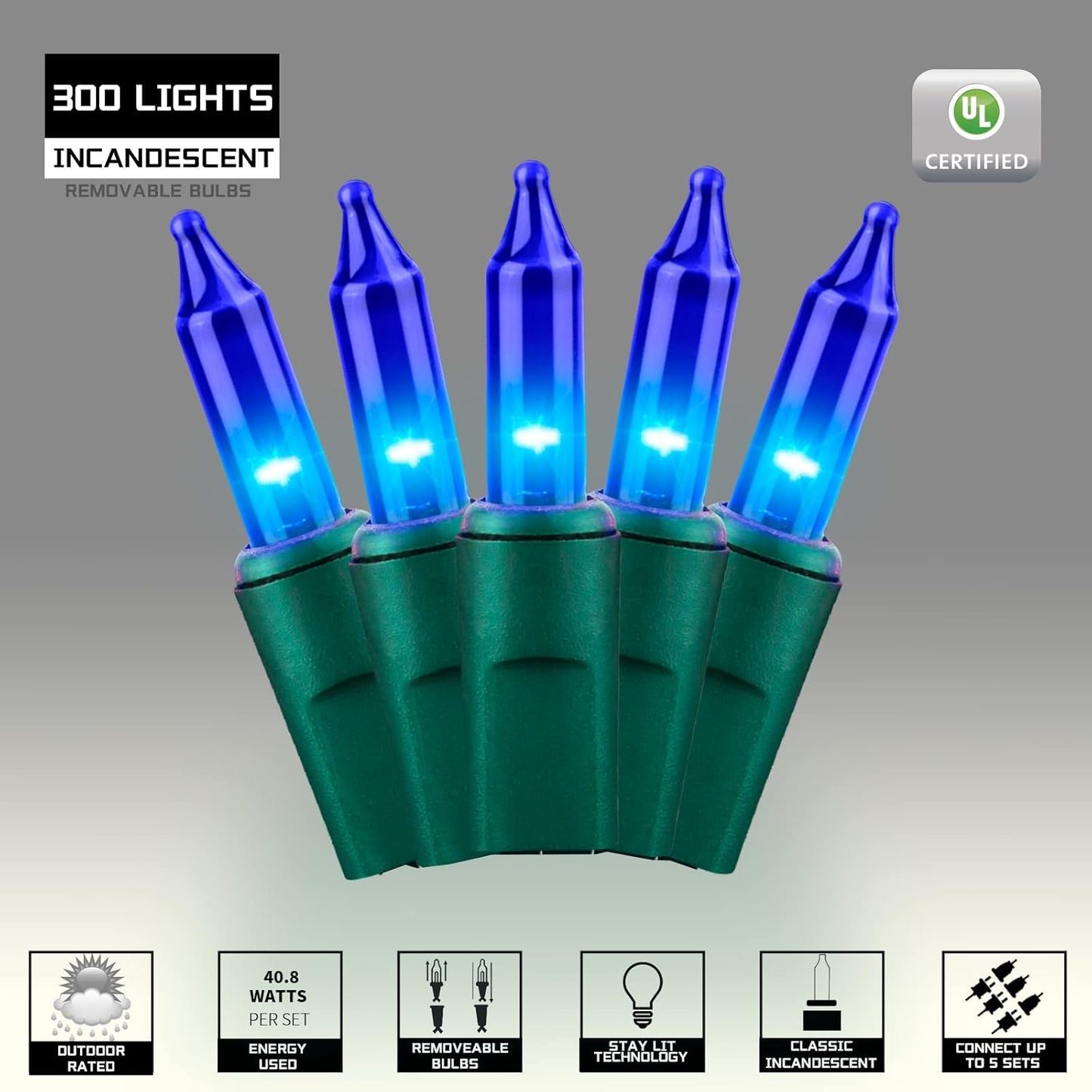 300LIGHTS(2*150L) Blue Extra-Bright with End Connectors Christmas Decorative Lights 19.44m UL Certified Mini String Light Set Waterproof for Home Garden Holiday Tree Party Patio Decor Wedding