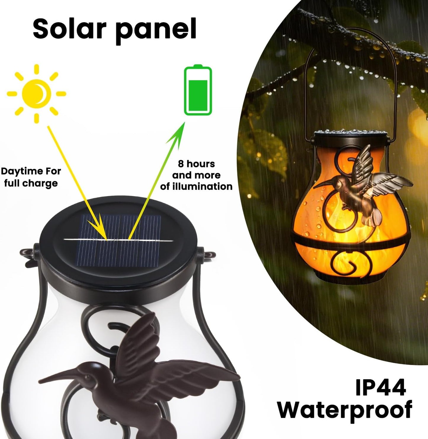 2 Pack Solar Lanterns for Outside Hanging,Solar Garden Lights Outdoor Waterproof with Flickering Flame,Led Lantern for Patio Yard Camping Halloween Decorations,Gardening Gifts for Mom