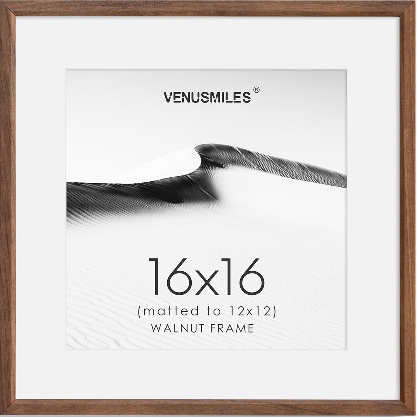 16x16 Picture Frame Natural Solid Walnut Photo Frames with 12x12 Removable Mat Wall Hanging Large Handcrafted Frame with HD Plexiglass Wall and Tabletop Display Large Poster Frame