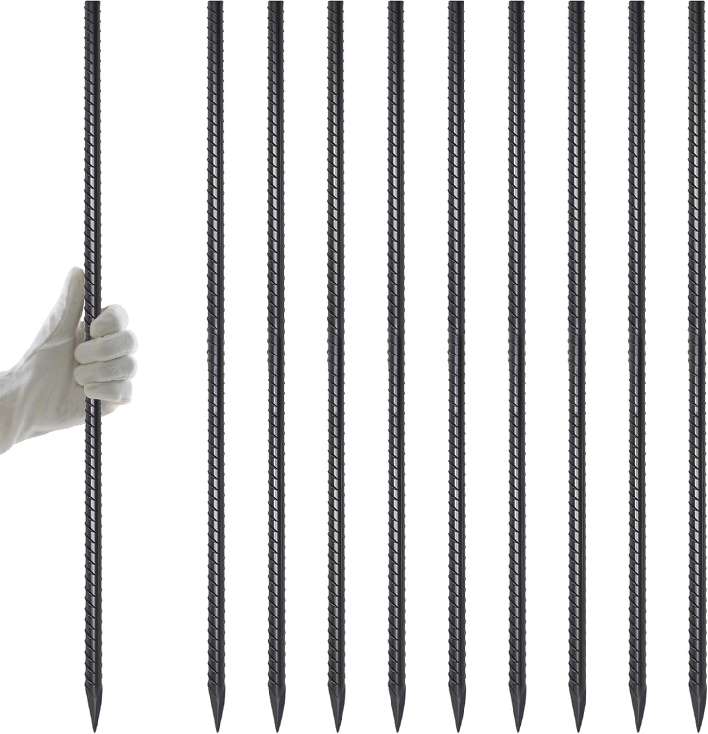 AAGUT 40" Rebar Stakes 1/2" 10 Pcs, Straight Ground Stakes Heavy Duty Landscpe Timber Spikes with Chisel Point End for Cement, Concrete Form, Plant Support, Black