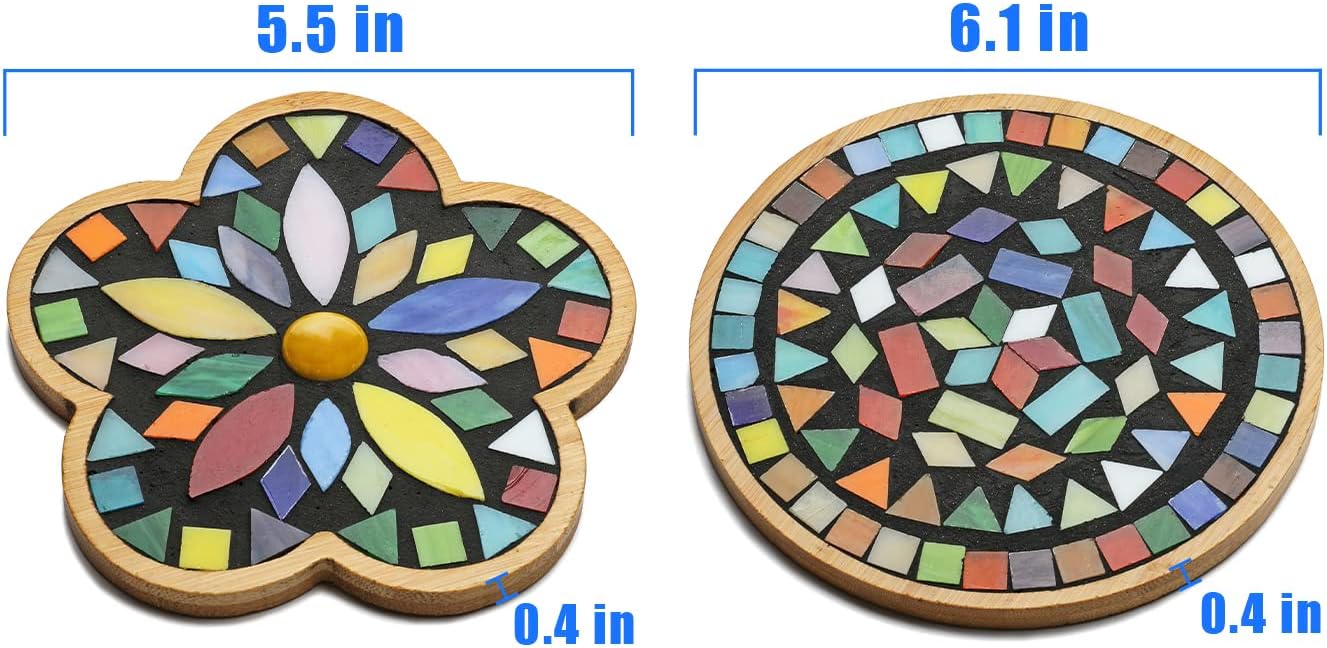 Lanyani 2 Sets of DIY Mosaic Craft Kits Mosaic Tiles Coaster Kit Make Your Own Mosaic Project Handmade Craft Set with Stained Glass Mosaic Tile Pieces for Decoration and Gift