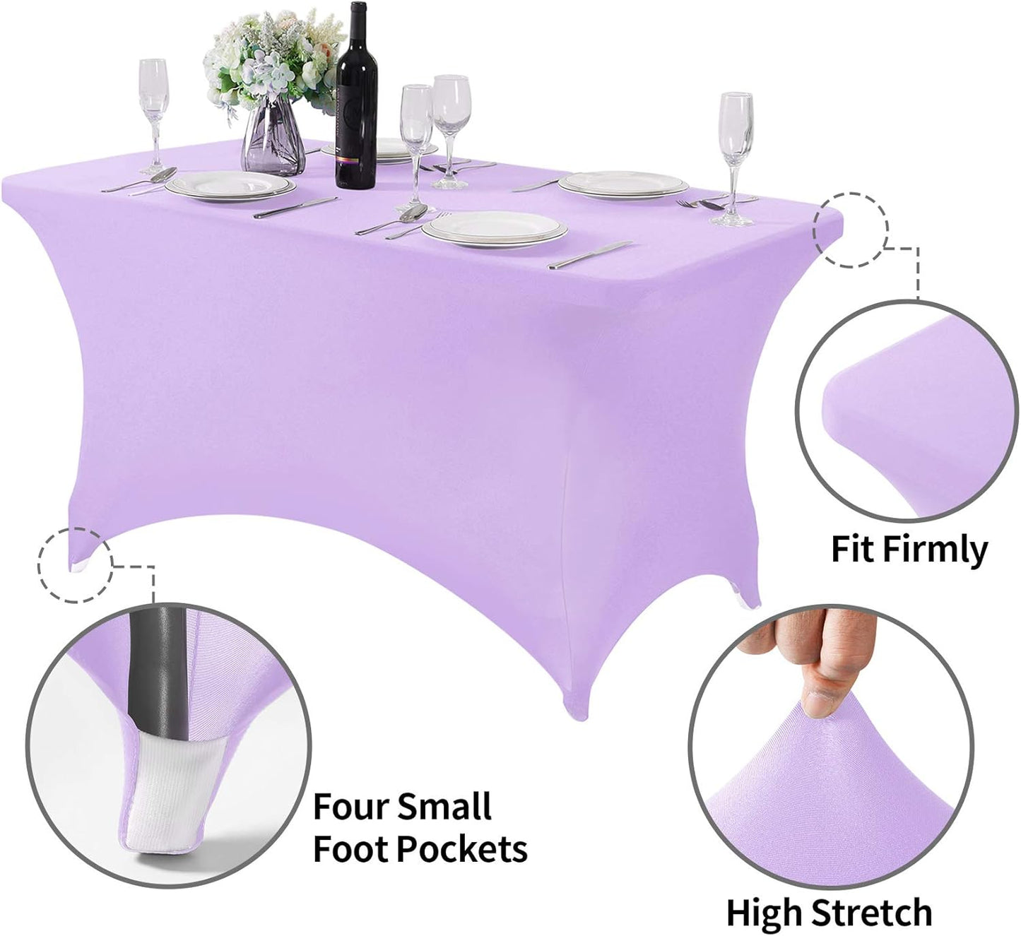 2Pack Spandex Table Cover for 4FT or 6ft or 9ft Table Universal Fitted Stretch Tablecloth for Party, Banquet, Wedding and Events-Lavender