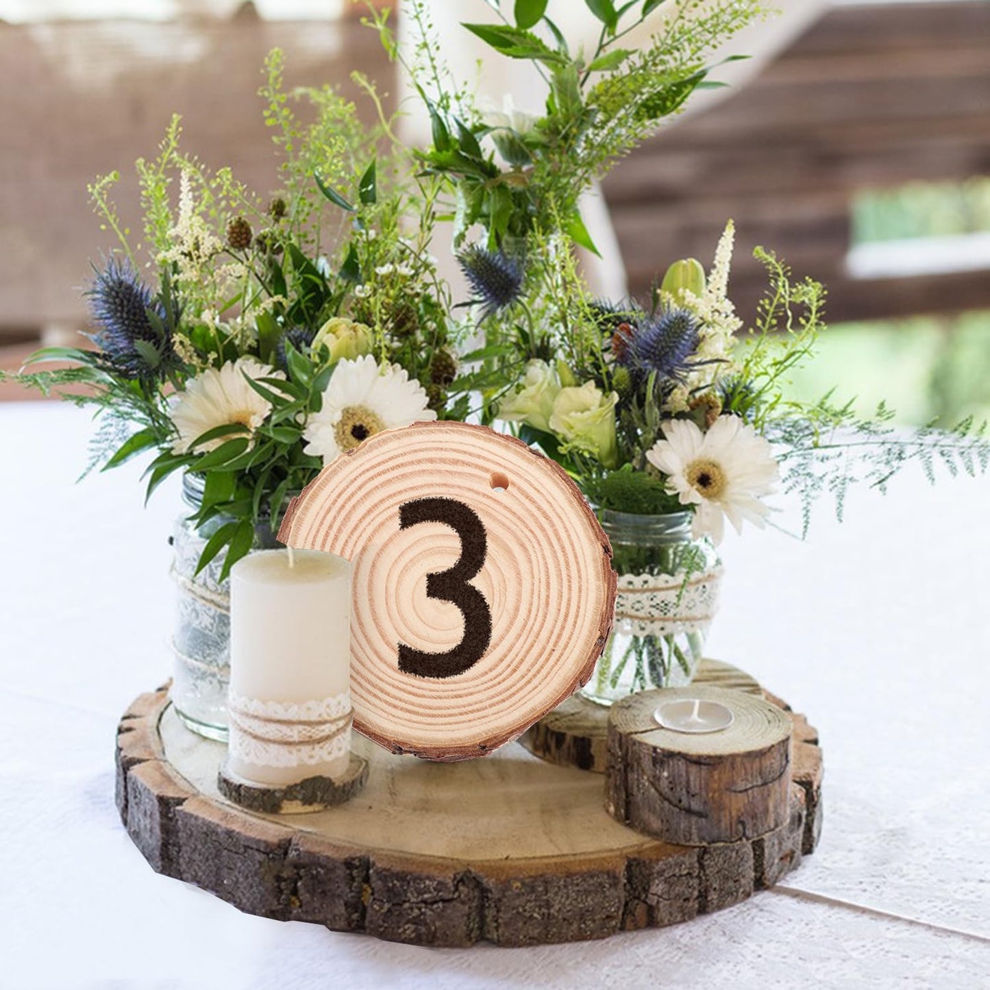 60 PCS 3.2-3.6inch Unfinished Wood Slices, Natural Wood Slices, Predrilled with Hole Wood Slice for DIY Arts Craft Christmas Ornaments