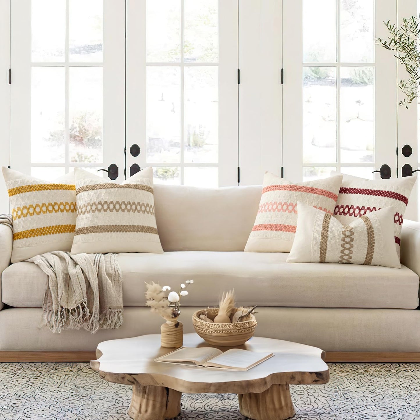 MIULEE Set of 2 Christmas Burgundy Boho Decorative Pillow Covers 20x20 Inch Farmhouse Rustic Couch Throw Pillows Modern Cotton Cushion Covers Retro Cute Macrame Woven Home Decor for Bed Sofa Chair