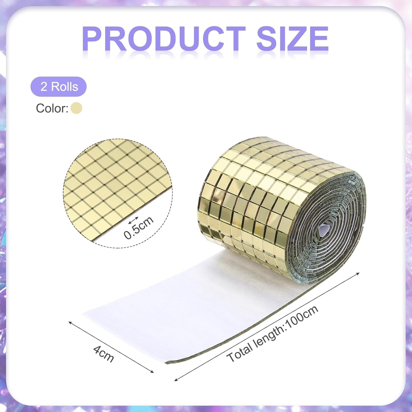 MECCANIXITY Self Adhesive Glass Mirror Mosaic Tiles 3200 Pcs 5 x 5 mm Disco Tiles for Craft Decoration Glass Mirror Disco Ball Gold 2 Pcs