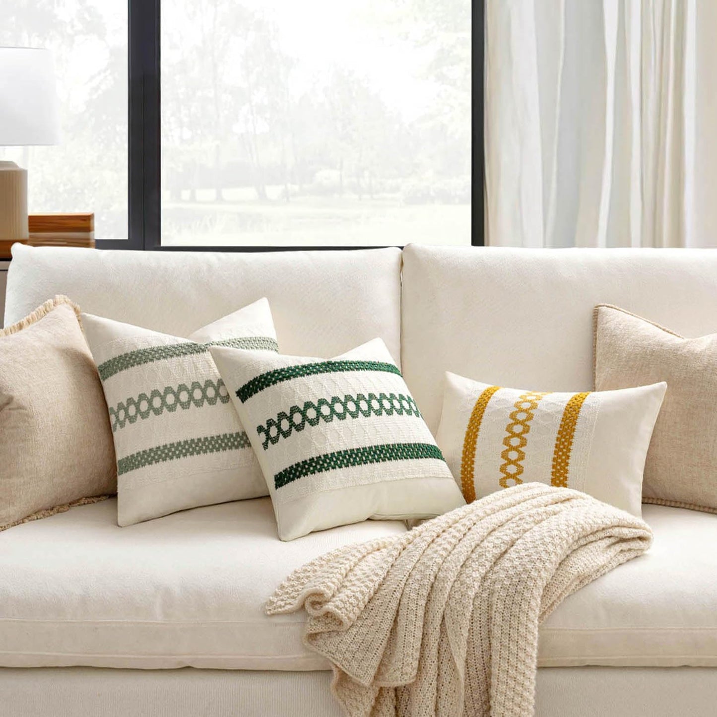 MIULEE Set of 2 Sage Green Boho Decorative Pillow Covers 22x22 Inch Farmhouse Rustic Couch Throw Pillows Modern Summer Cotton Cushion Covers Retro Cute Macrame Woven Home Decor for Bed Sofa Chair