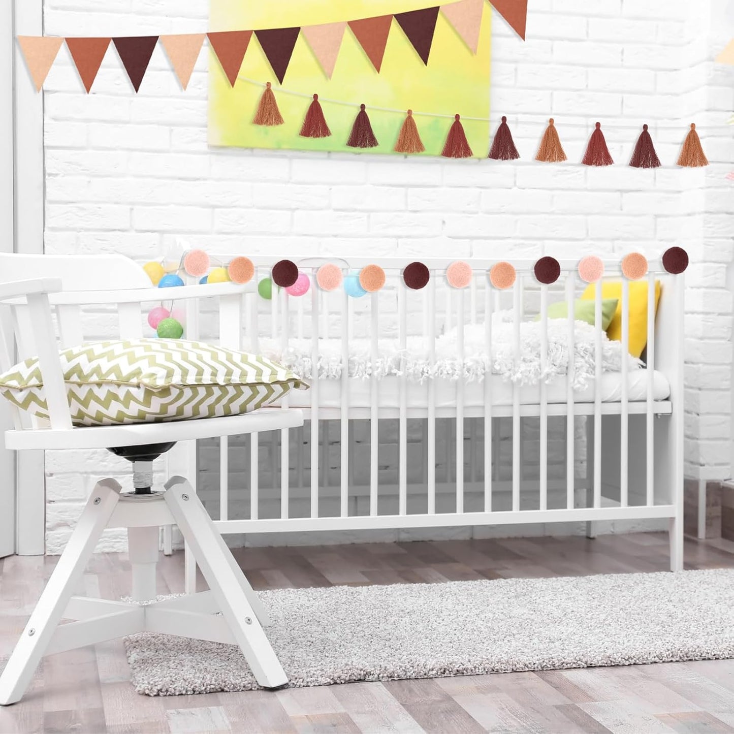 Irenare 9.8 ft Pom Pom Garland Felt Colorful Tassel Banner Christmas Party Pompoms Garland Decorations Felt Pennant Banner for Classroom Home Mantel Fireplace Birthday(Gradient Brown)