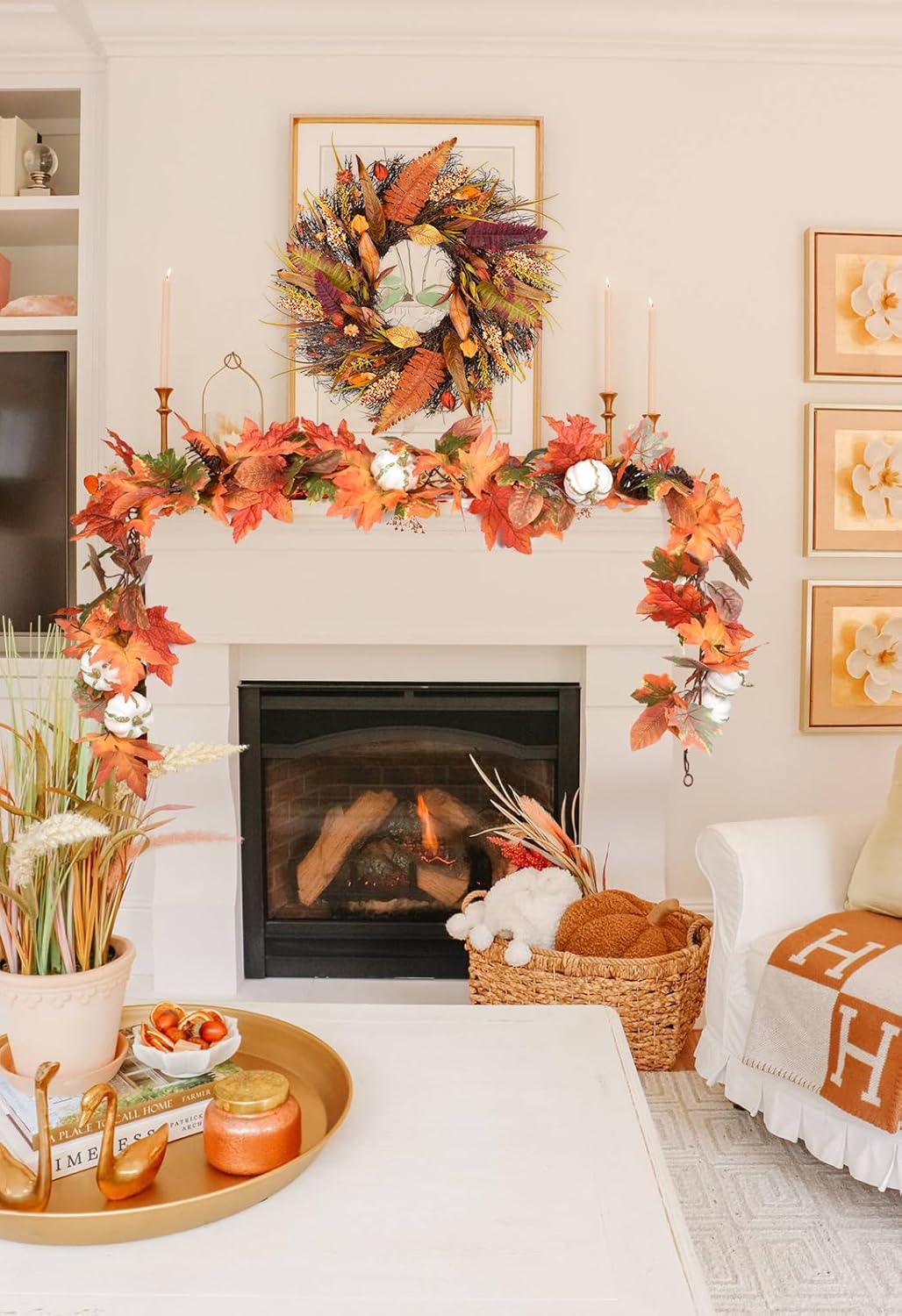 Lvydec Fall Maple Garland - 5.9ft/Piece Artificial Fall Foliage Garland Colorful Autumn Decor for Home Wedding Party