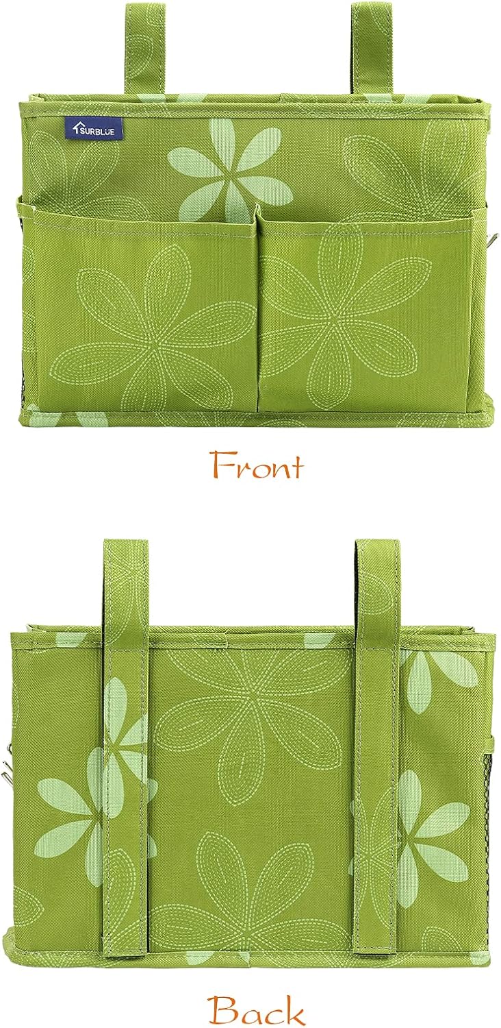 Surblue Bedside Caddy Hanging Bed Organizer Storage Bag Pocket for Bunk and Hospital Beds, College Dorm Rooms Baby Bed Rails,Camp Chiars，Wheelchair Side Bag，4 Pockets and 2 Hooks (Flower)