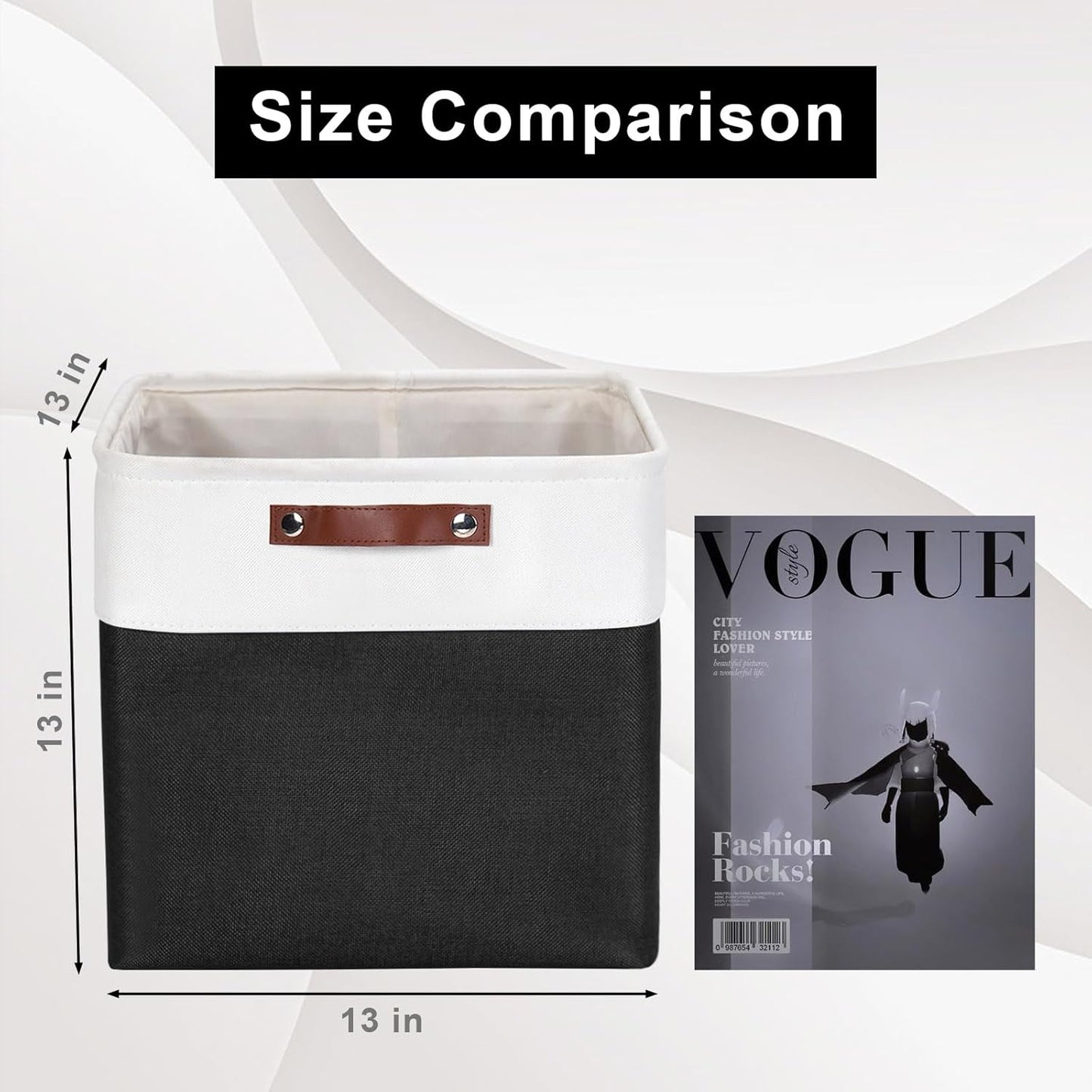 13x13 Cube Storage Bins, Collapsible Fabric Storage Box, 4 Pack Closet Baskets with Handles for Organizing, Shelf, Toys, Clothes, Home, Office, Nursery (Black&White)