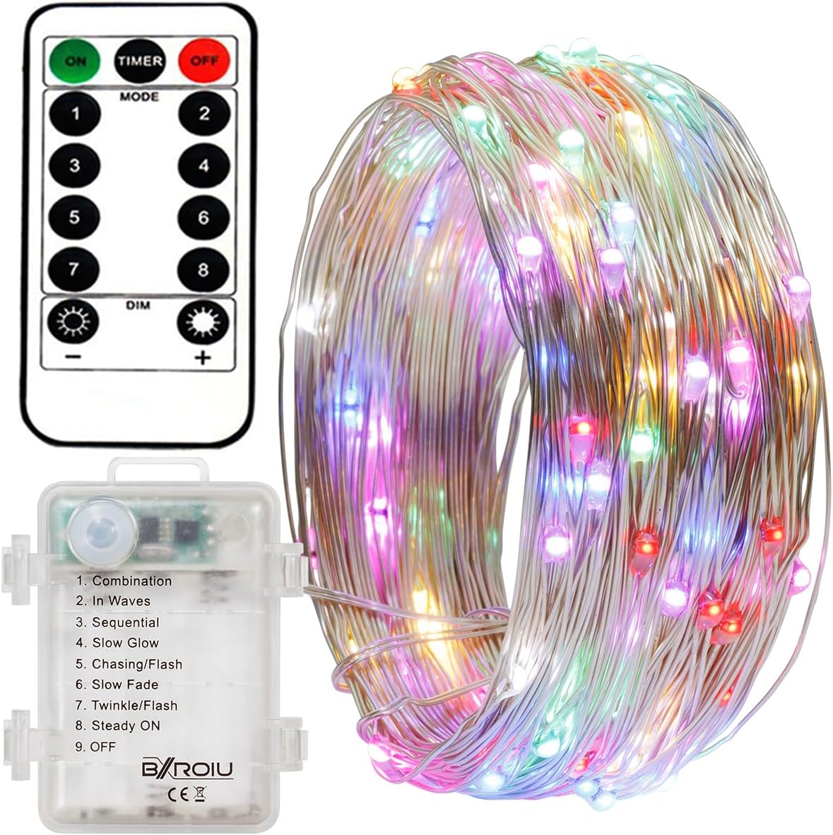 4 x Fairy Lights Battery Operated 8 Lighting Modes,50LEDs,16.4Ft/5 Meters Silver Wire String Lights,Timer Function,and Remote Control.for Christmas,Party,Wedding,Decorative Lighting