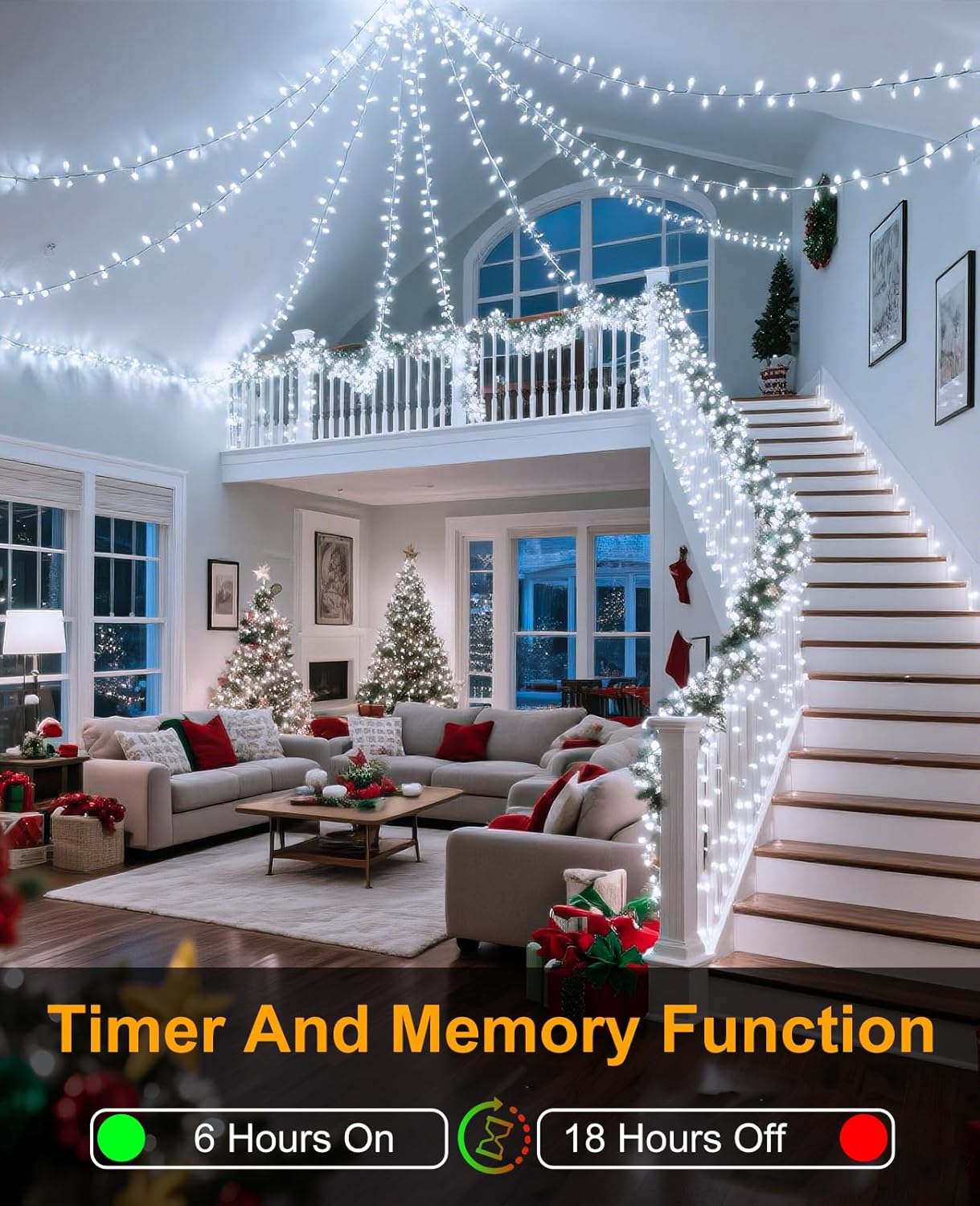 197FT 600 LED Christmas Lights Outdoor, Plug in Christmas Tree Lights 8 Modes, Waterproof Green Wire String Twinkle Lights for Indoor House Patio Yard Party Wedding Holiday Decorations, White