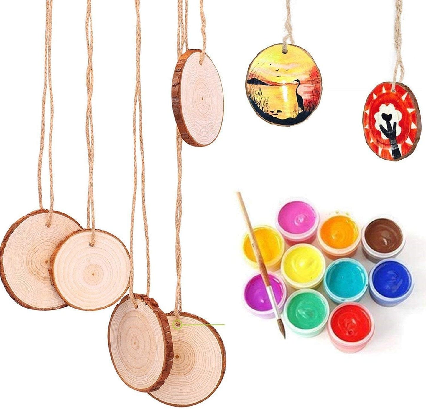 Natural Wood Slices TICIOSH Craft Unfinished Wood kit Predrilled with Hole Wooden Circles for DIY Crafts Wedding Decorations Christmas Ornaments Arts Wood Slices (50 Pcs 2.8-3.1 inches)