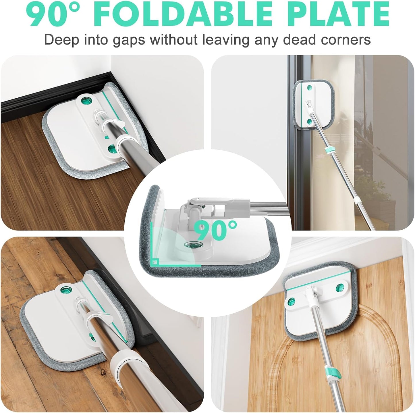 Upgraded Spin Mop and Bucket Set Self-Standing Mop Bucket Separate Dirty and Clean Water System Self Wringing 360° Rotating 90° Foldabl Mops and Buckets for Floor Cleaning (Blue, 6Pads)