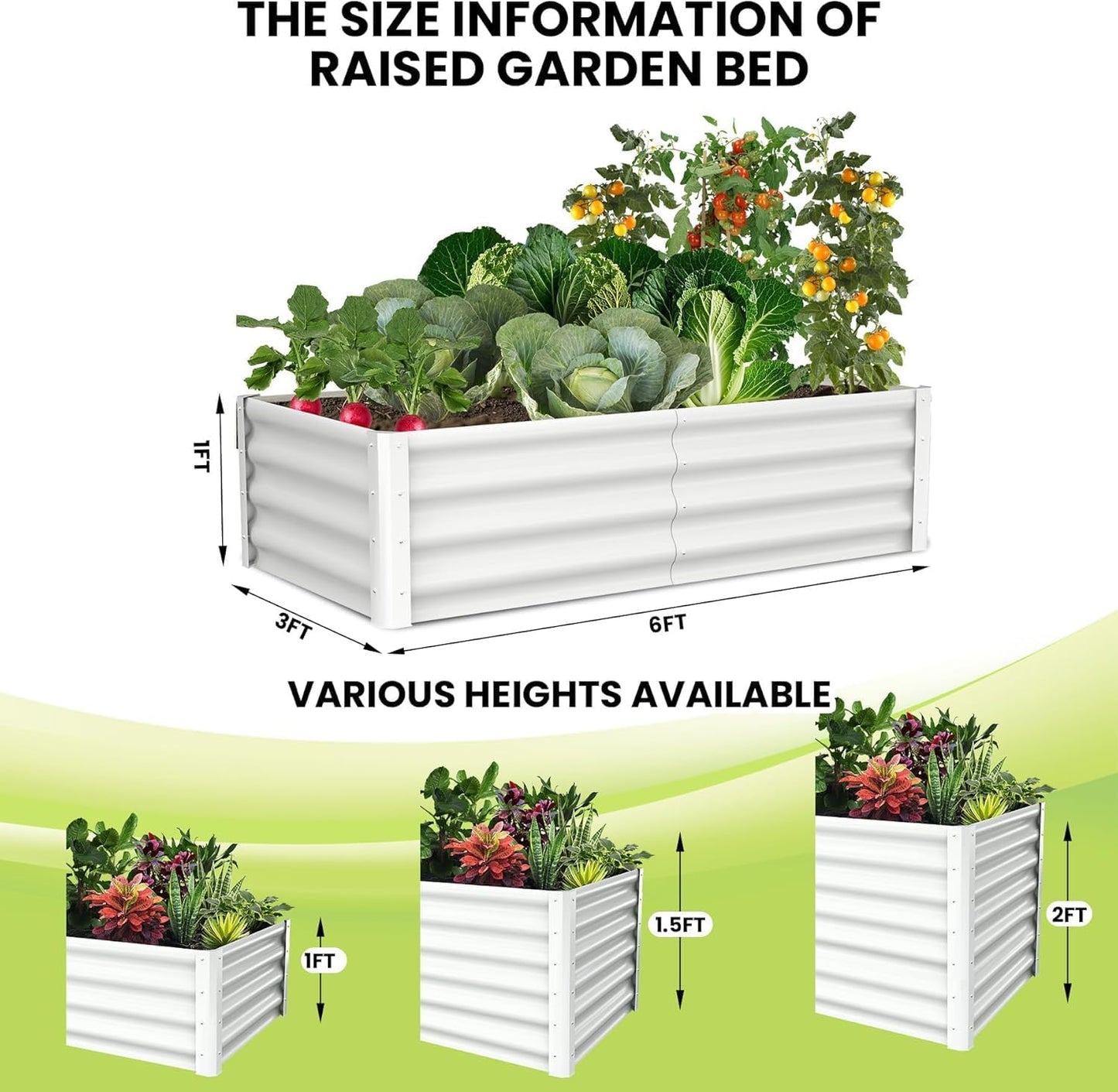 6x3x1ft Large Outdoor Planter Boxes Kit Set of 2, Galvanized Raised Bed Planter with Open-Ended Base Design, Elevated for Outdoor Plants, Durable Raised Bed for Gardening,Beige