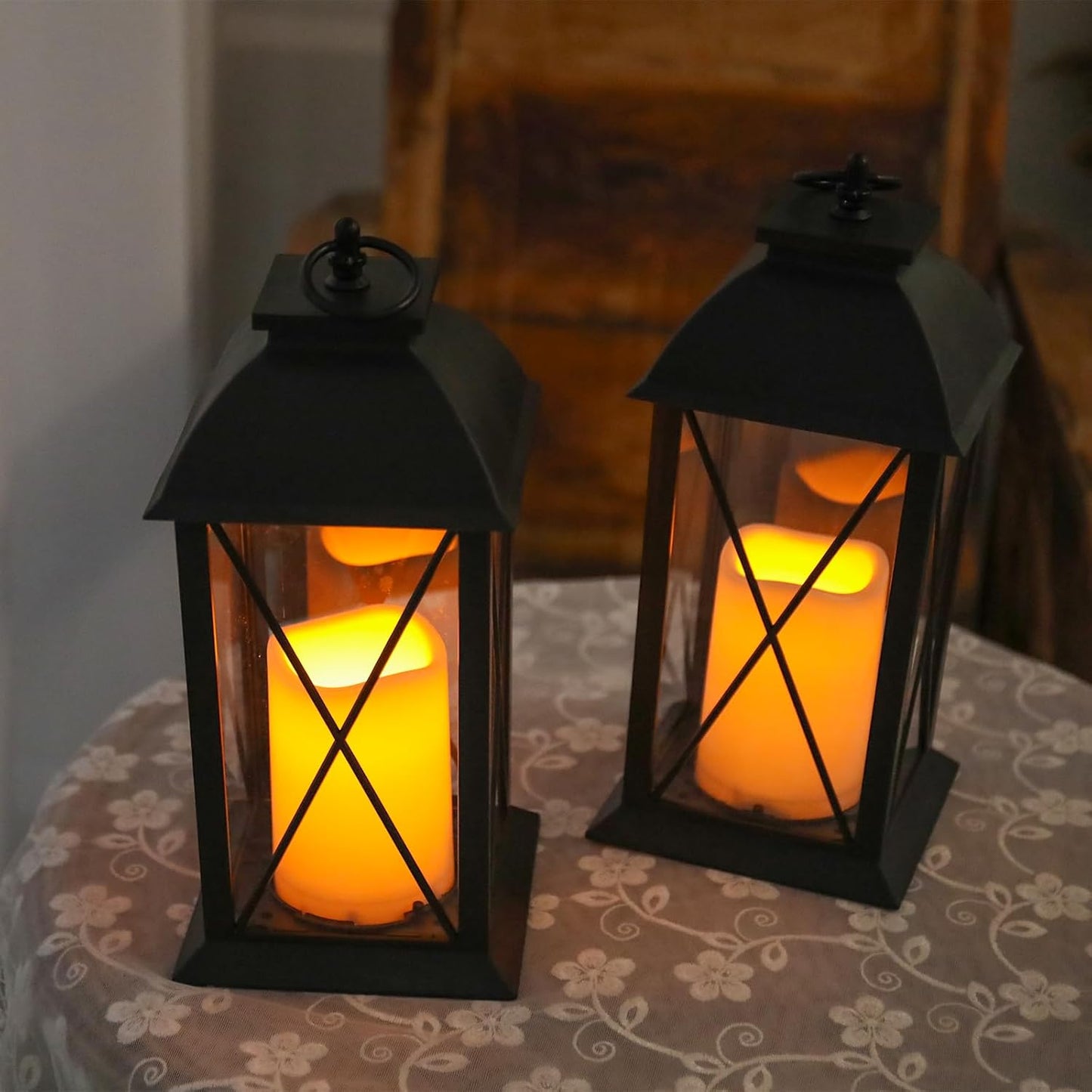 2 Pack 13-Inch Black Decorative Lantern with LED Candle, Battery Operated, Lightweight and Durable, Perfect for Indoor and Outdoor Use, Home Décor, Parties, and Holiday Decorations