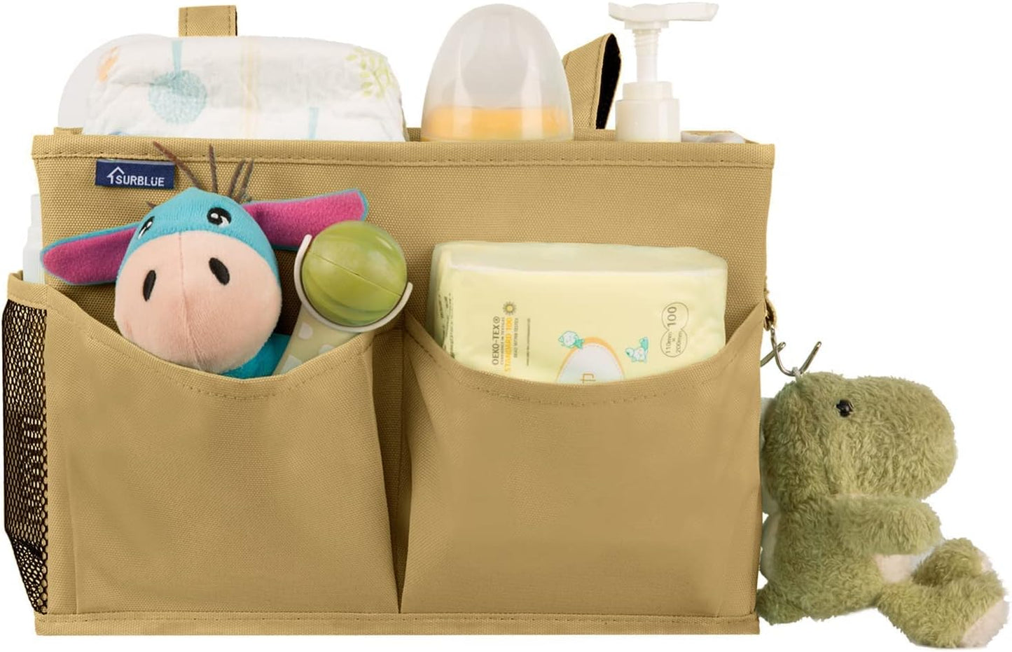 Surblue Bedside Caddy Hanging Organizer Bedside Storage Bag for Bunk and Hospital Beds (Small, Khaki)