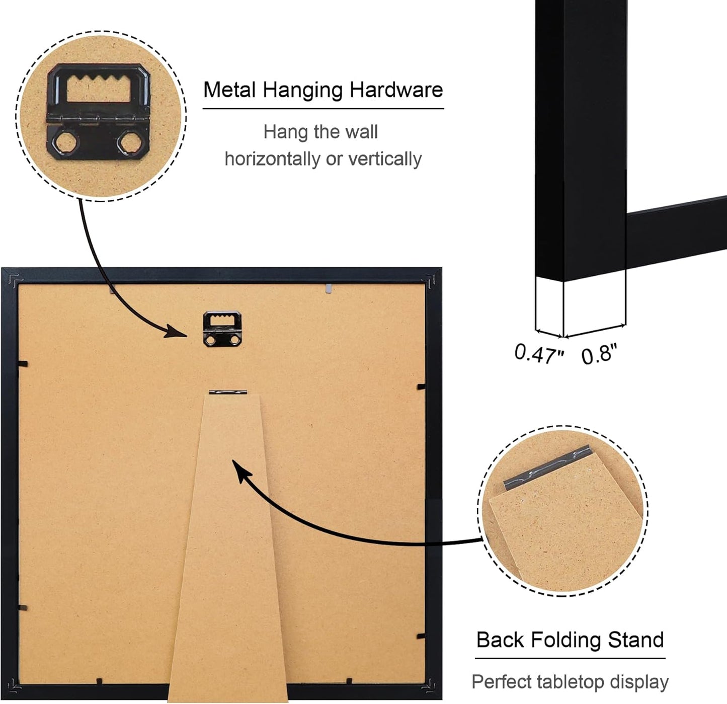 12x12 Picture Frame Set of 4, 12 x 12 Wood Photo Frames with Mat for 10x10 or 30x30cm Diamond Painting Art, Wooden Frame with Real Glass Cover for Wall and Tabletop Display,Black