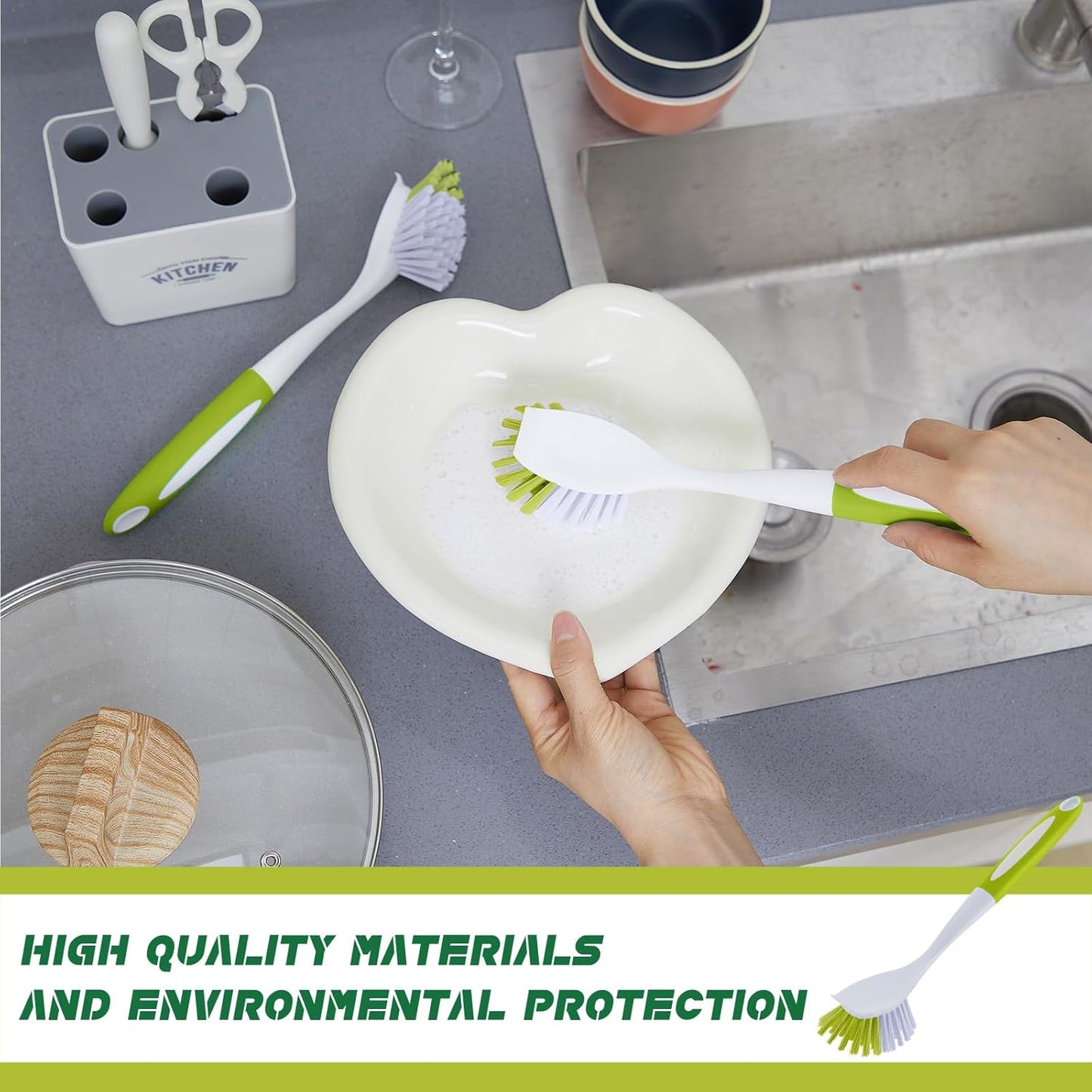 Hsei 20 Pcs Light Green Kitchen Scrub Dish Brush Bulk with 11 Inch Anti Slip Handle Cleaning Dish Scrubber with Stiff Bristles Washing Scrub Brushes for Housekeeping for Pots and Pans, Kitchen Sink