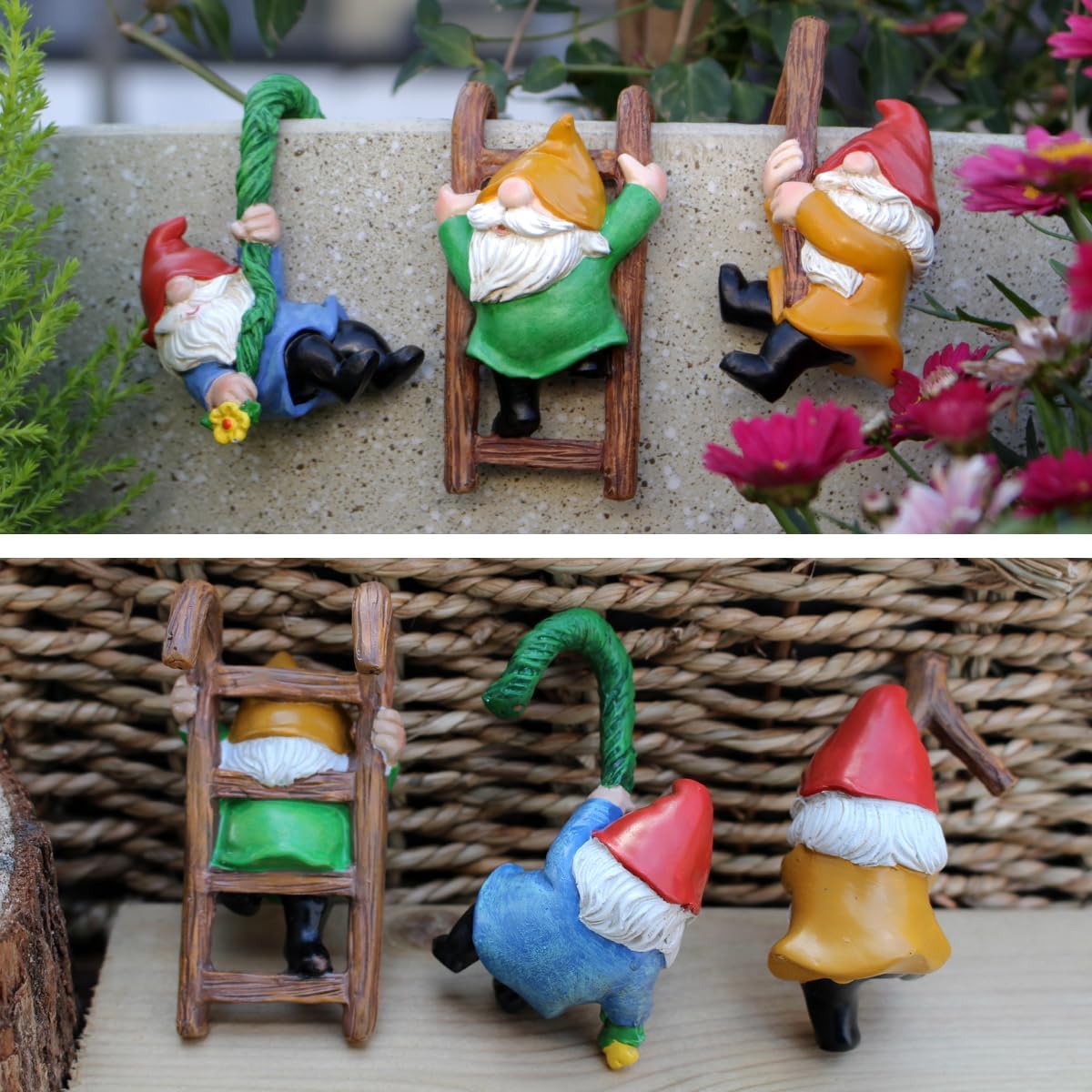 3 PCS Climbing Gnomes Tree Faces Decor Outdoor for Yard, Gnomes Statue, Outdoor Fairy Garden Resin Crafts, Flower Pot Landscape Dwarf, Micro Landscape Pendant Ornaments (3 PCS)