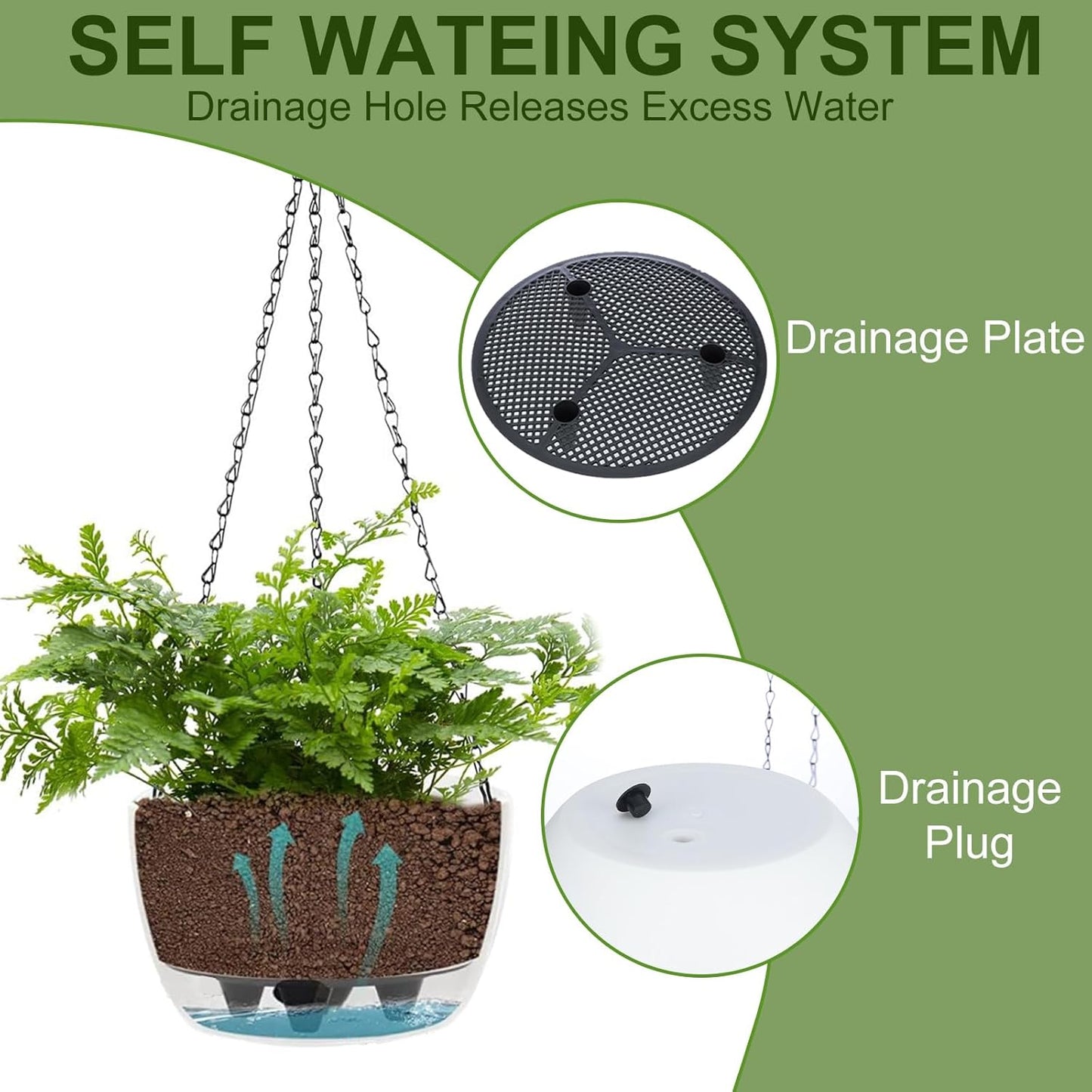 2 Packs Solar Hanging Basket Planters for Plants Outdoor, Self Watering Blue Flower Plants Pots with Solar Light Drainer for Balcony Patio Garden Outdoor Decoration