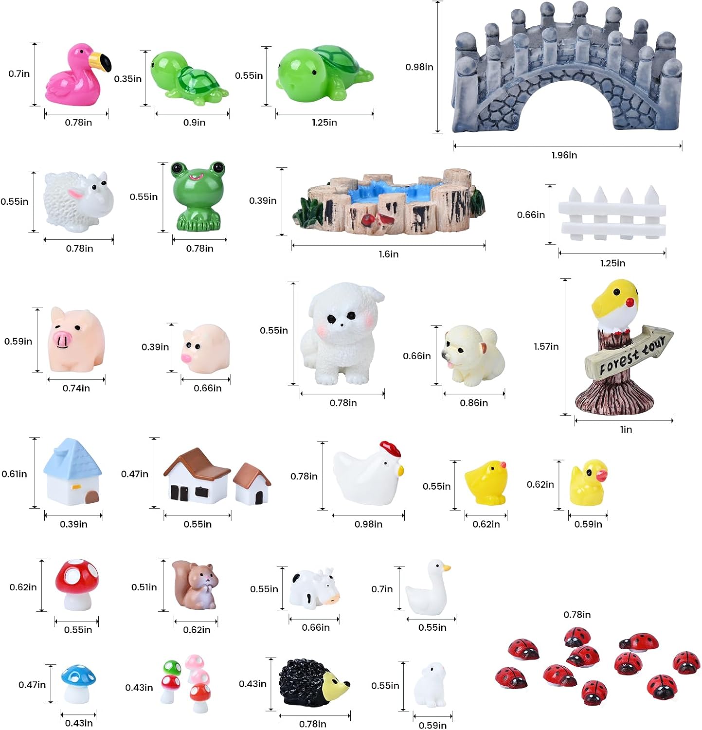 120 Pcs Fairy Garden Accessories, Micro Landscape Ornaments Kit, Mini Resin Animals with Fairy Tiny House for Home Outdoor and Plant House Decor