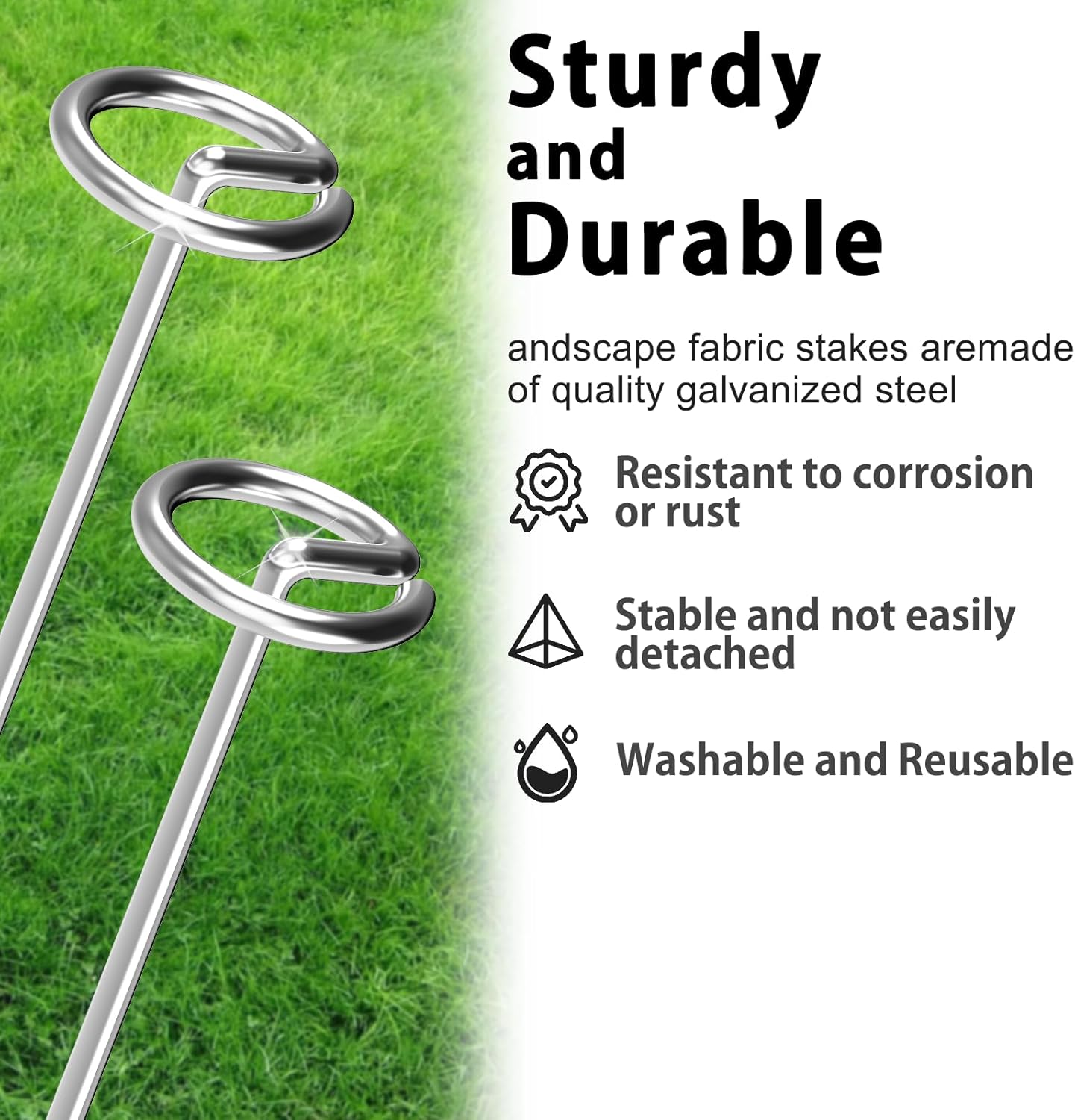 120 Pack Heavy Duty 8 Gauge Galvanized Landscape Fabric Pins, 6 Inch G-Shaped Round Top Weed Barrier Stakes for Garden, Erosion Control, Tent, Ground Cover (Silver)