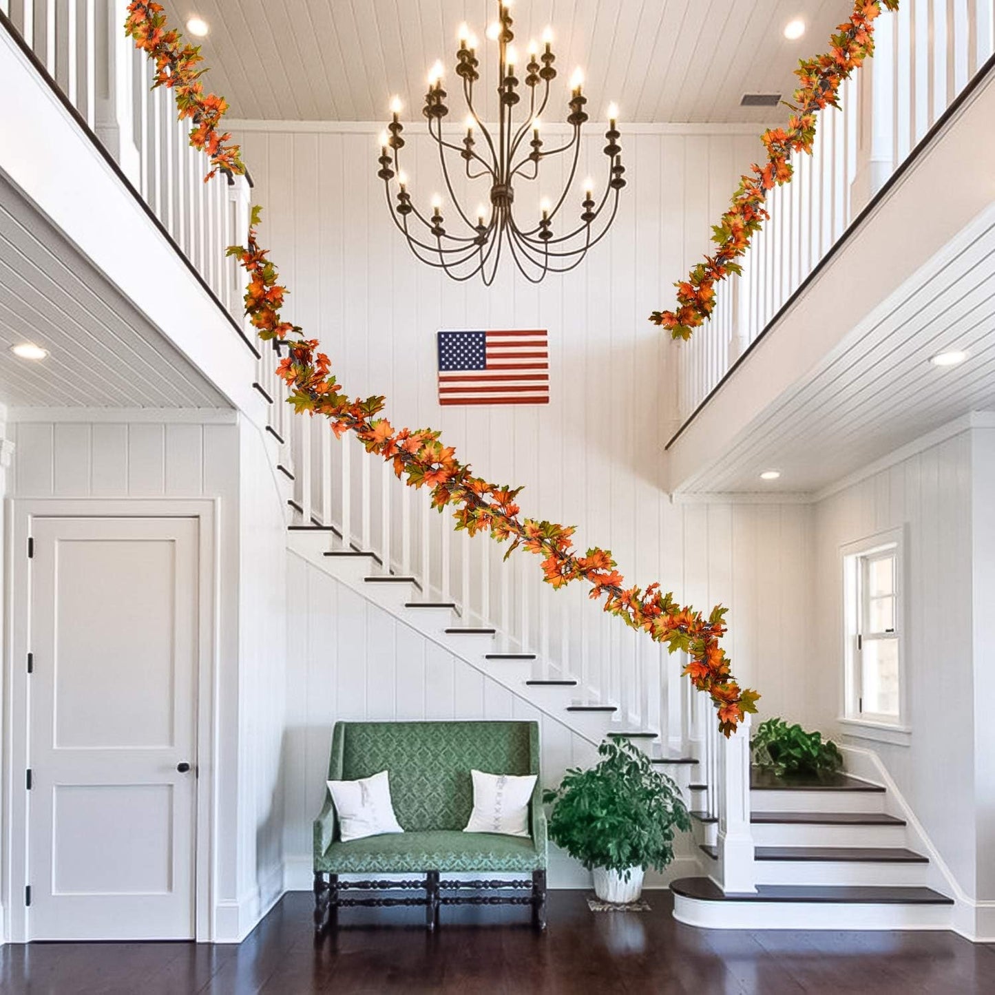 2 Pack Fall Maple Leaf Garland Clearance - 6.5ft/Piece Artificial Foliage Garland Autumn Hanging Fall Leave Vines for Indoor Outdoor Wedding Thanksgiving Dinner Party Decor