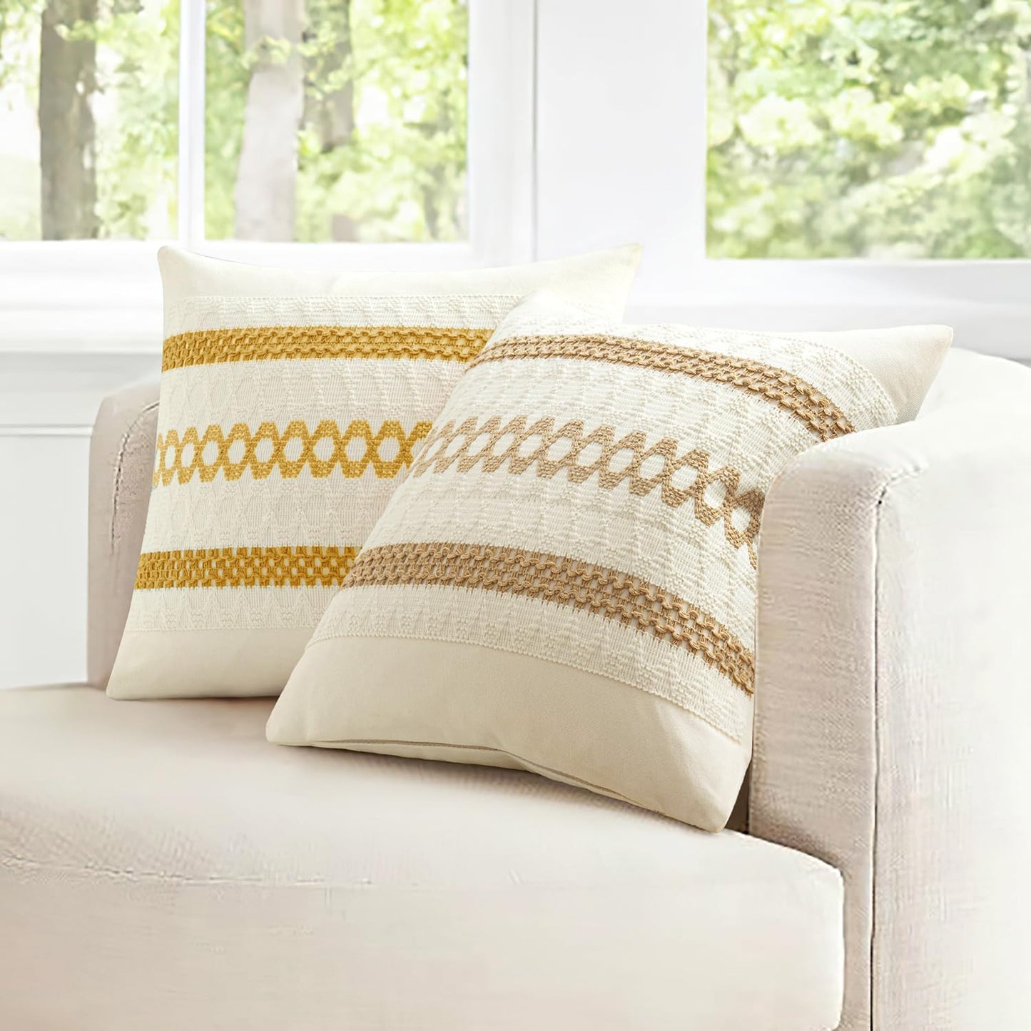 MIULEE Set of 2 Neutral Boho Decorative Pillow Covers 16x16 Inch Farmhouse Rustic Couch Throw Pillows Modern Cotton Cushion Covers Retro Cute Macrame Woven Home Decor for Bed Sofa Chair