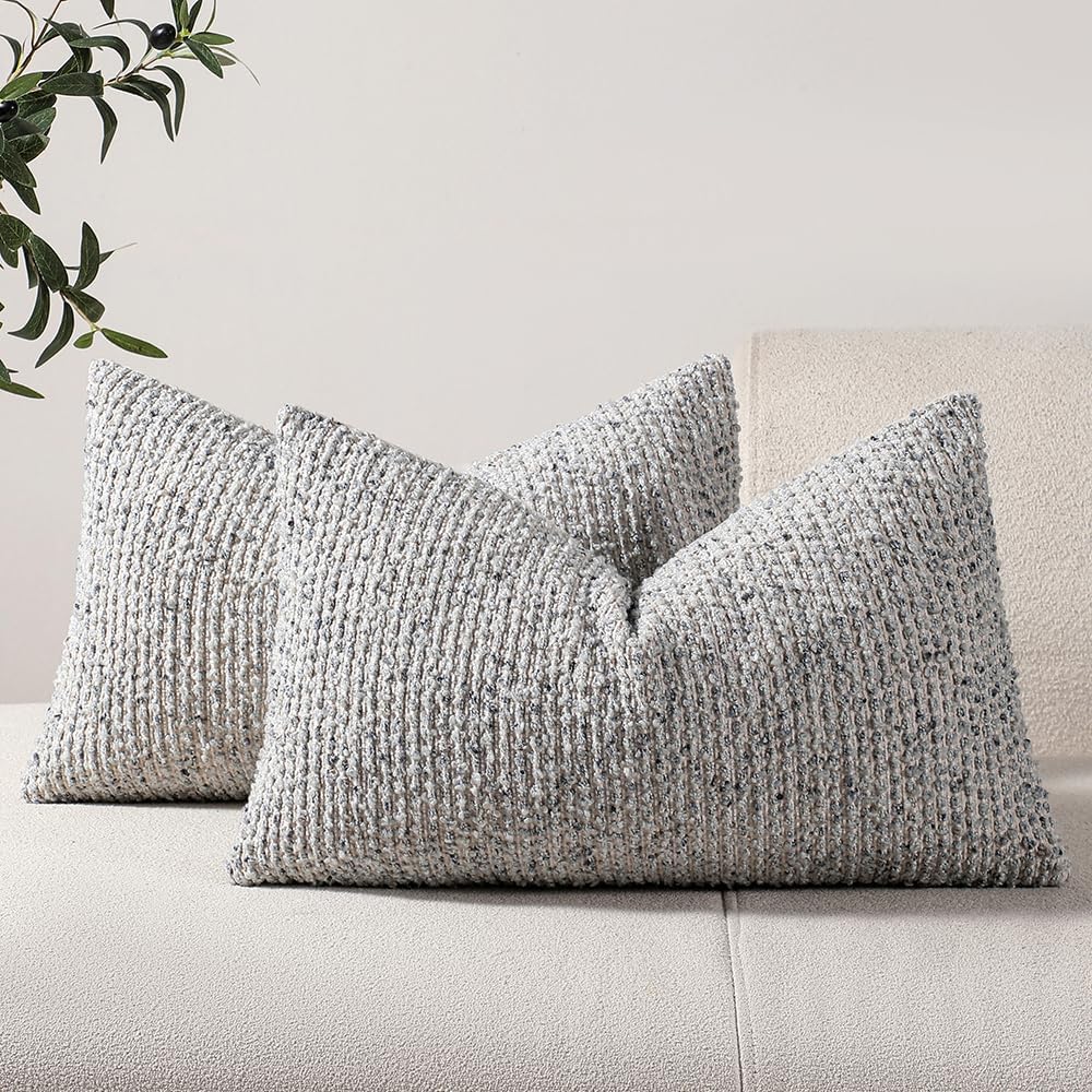 Striped Throw Pillow Covers 12x20 Set of 2 Blue Textured Boucle Chic Morden Boho Accent Farmhouse Rectangular Lumbar Decorative Couch Pillow Covers for Home Decor Bed Sofa Living Room