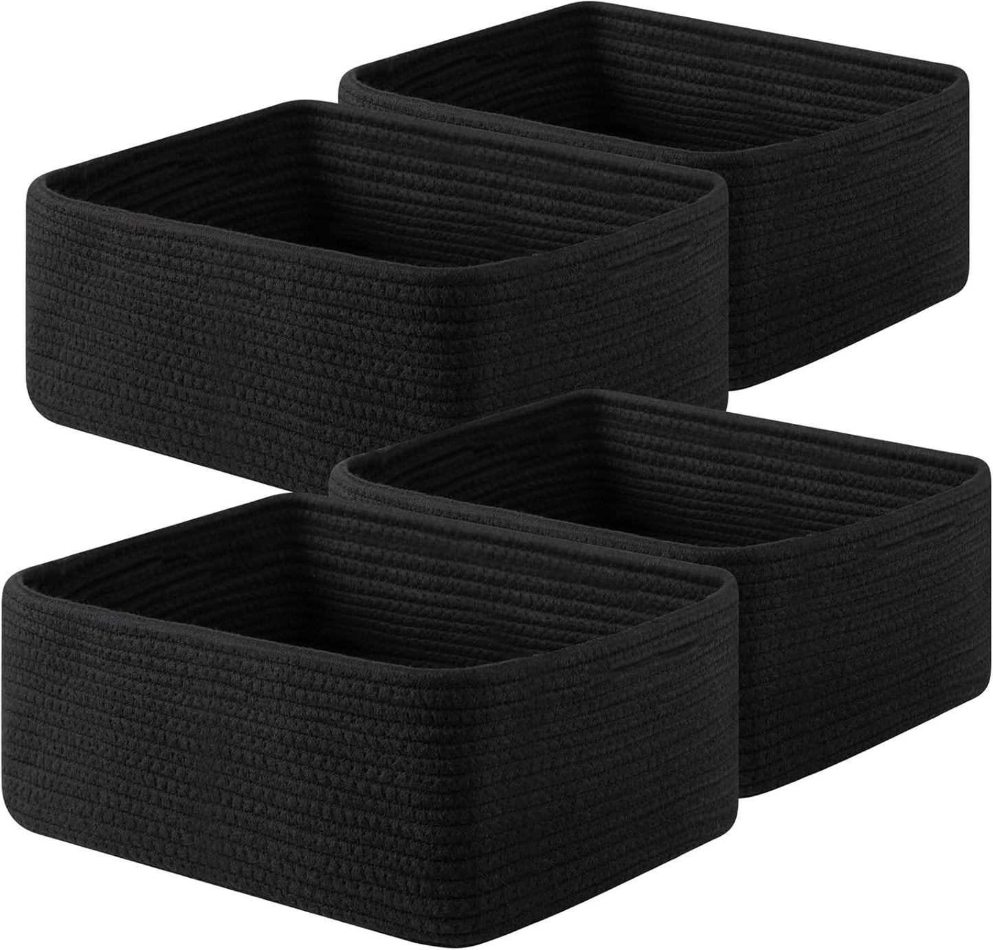 OIAHOMY 4 Pack 14.17*11.02*6.3IN Storage Baskets for Organizing Shelves, Woven Rope Baskets for Organizing Books, Clothes, Decorative Basket for Living Room, Nursery, Bedroom, Gift Basket, Black