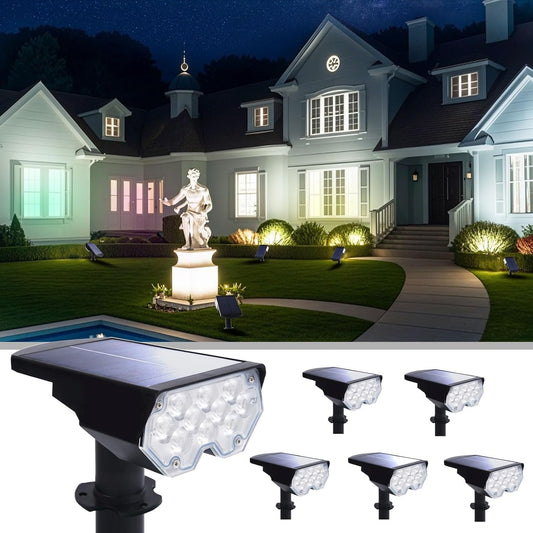 6 Pack Solar Powered Outdoor Spot Lights Outside Waterproof 20 LEDs Landscape Spotlights Dusk to Dawn for House Yard Tree, Plants, Walls, Path, Garden, Statues, Superior Accent Lamp Cool White