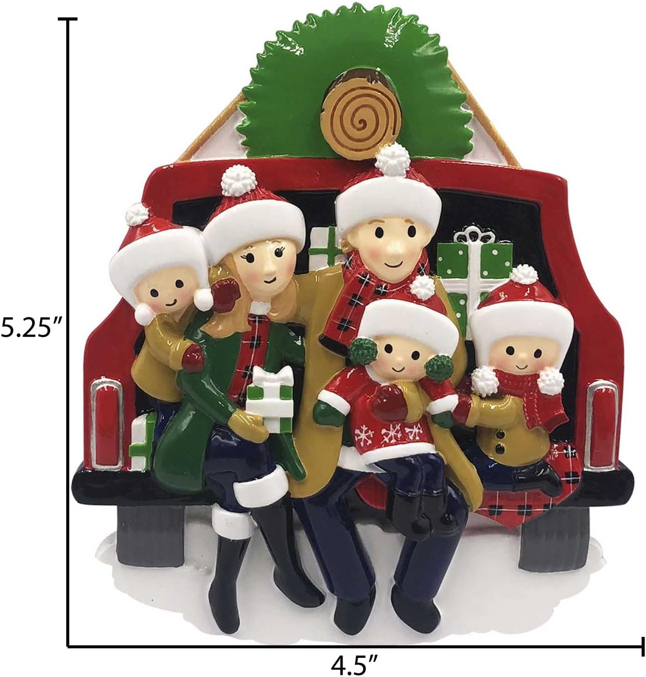 3D Red Truck Family of 5 Christmas Ornament 2025 Personalized Family Christmas Ornaments 2025 | Vintage Car Road Trip Presents Personalized Tree Ornaments Customizable Gifts in Pickup of Five Ornament