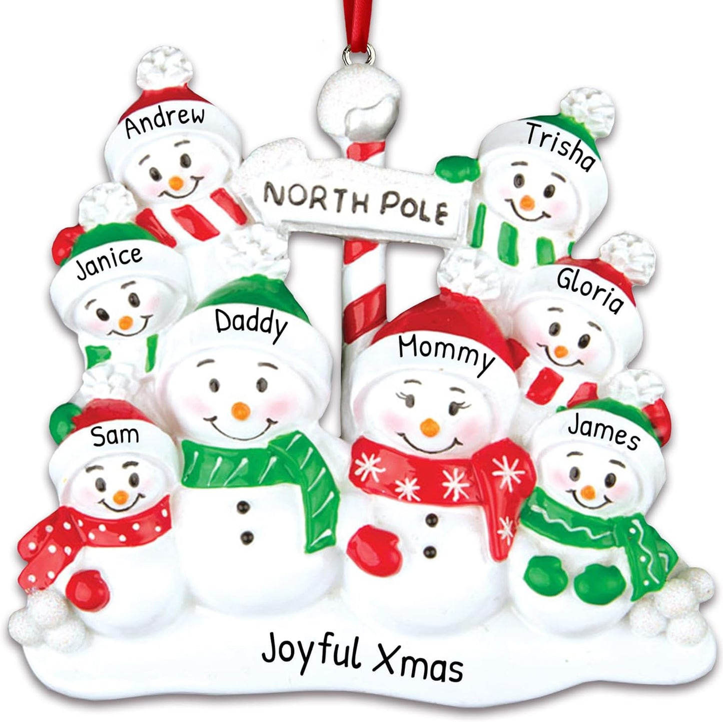 3D Frosty Snowman Family of 8 Christmas Ornament 2025 Personalized Family Christmas Ornaments 2025 | Winter Holiday Snowmen Personalized Tree Ornaments Customizable Gifts Snow People of Eight Ornament