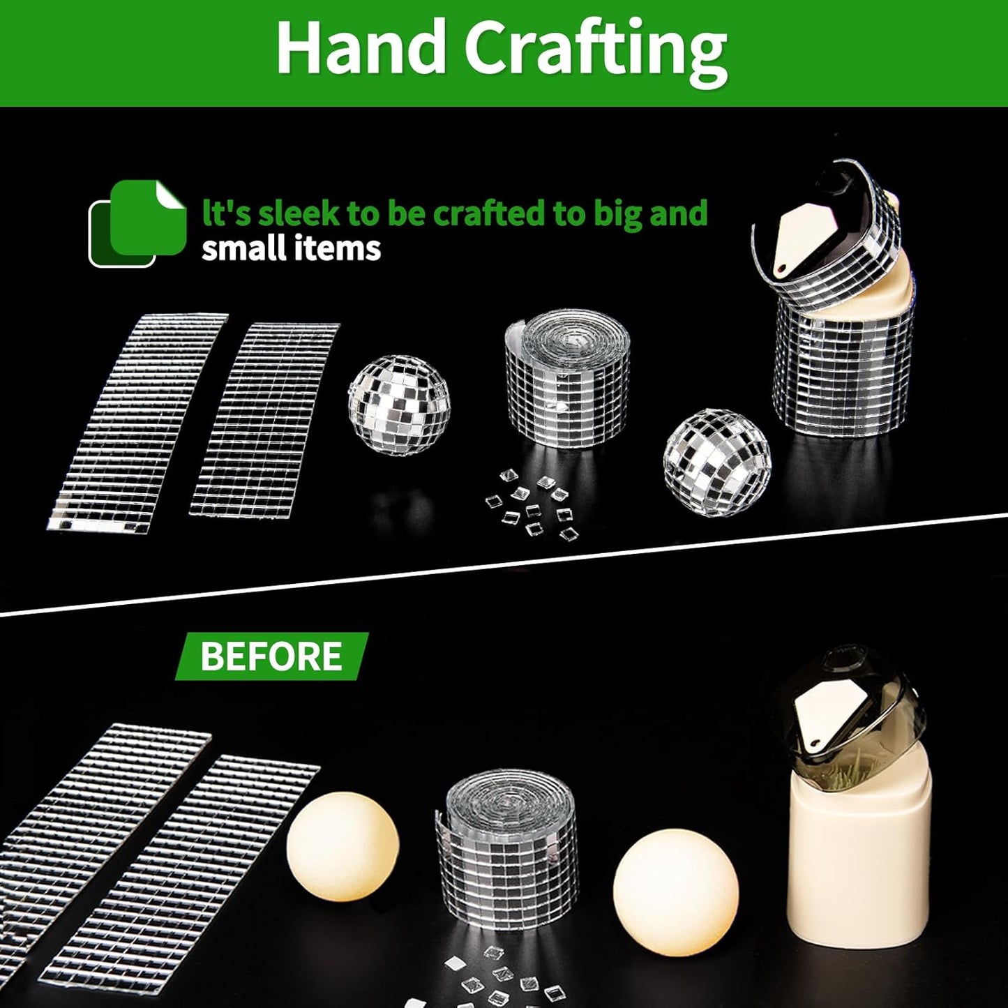 LONGKING 7092 Pieces Self-Adhesive Mirror Tiles, Square Mirror Stickers Mosaic Tiles, Glass DIY Craft Decoration, Disco Ball Tiles(Silver)