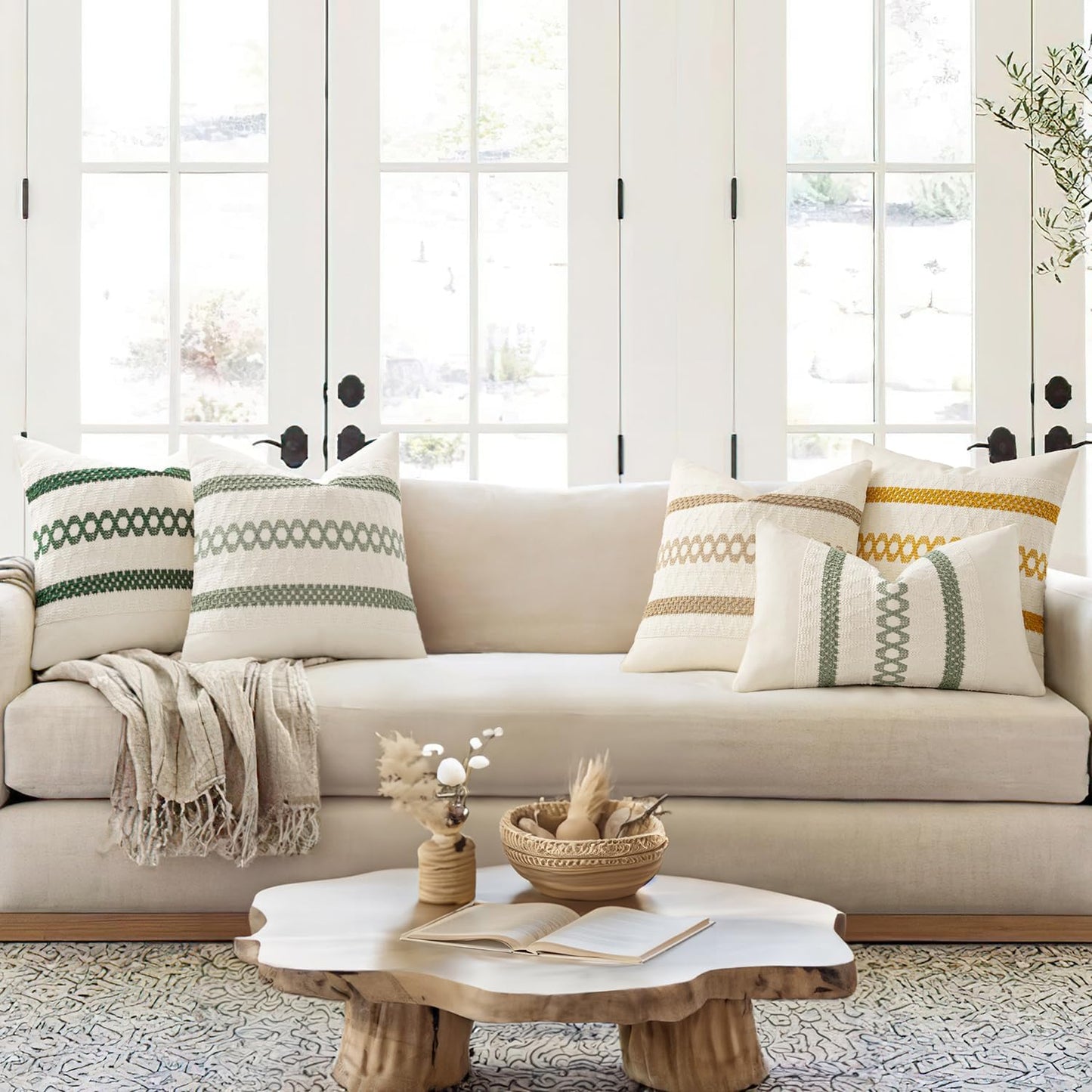 MIULEE Set of 2 Sage Green Boho Decorative Lumbar Pillow Covers 12x20 Inch Farmhouse Rustic Couch Throw Pillows Modern Summer Cushion Covers Retro Cute Macrame Woven Home Decor for Bed Sofa Chair