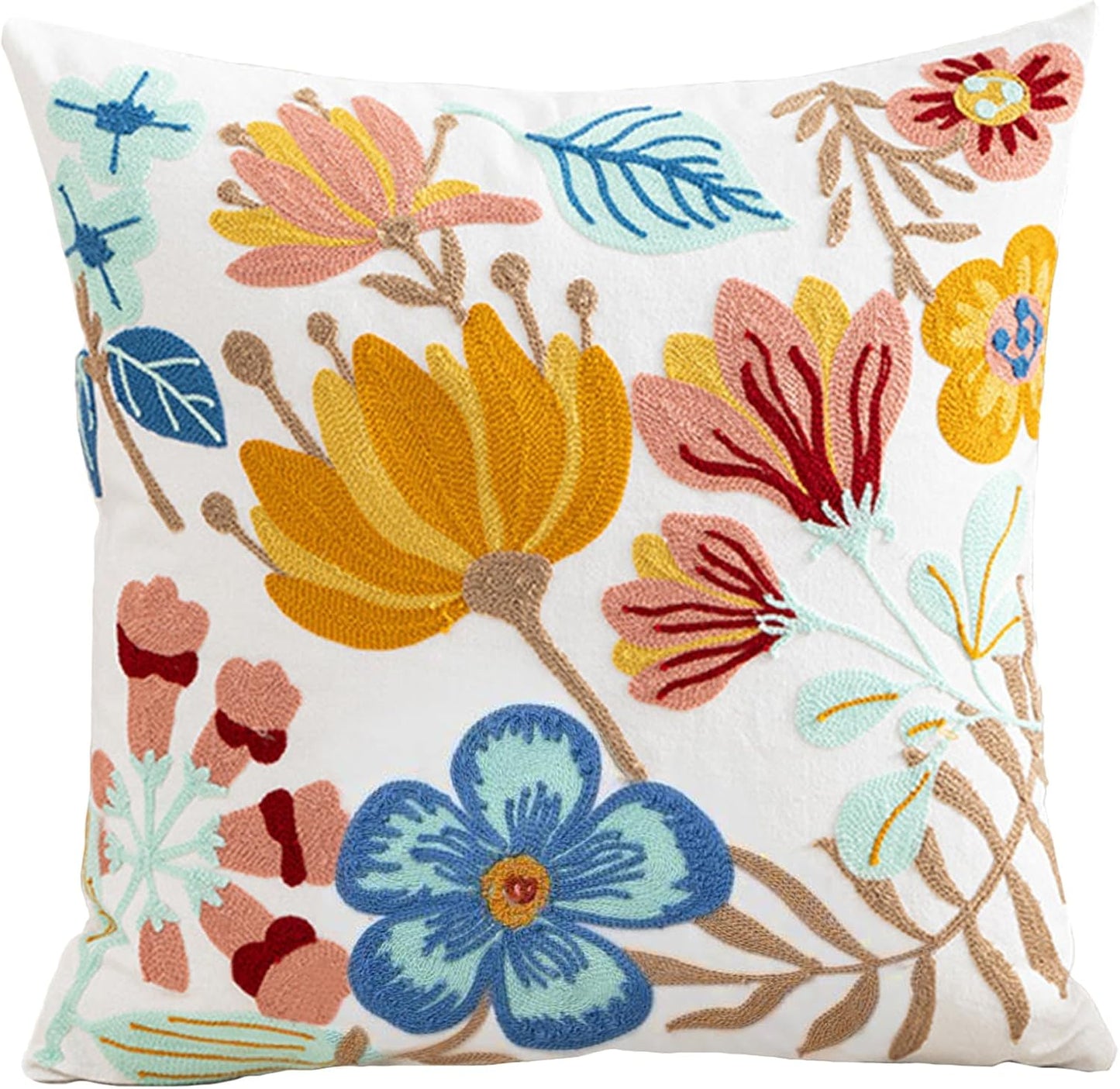 Embroidered Pillow Cover Colorful Farmhouse Floral Cushion Case Farmhouse Jacquard Throw Pillow Covers for Living Room Couch Vibrant Bloom