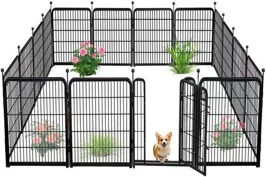 12 Panels Tall Garden Fence Animal Barrie, 48 in(H) X26.6 Ft(L) Wide Door Low Threshold Dog Fence, Black Pet Fence Outdoor, Garden Fence with Gate, Dog Fences Outdoor for Yard
