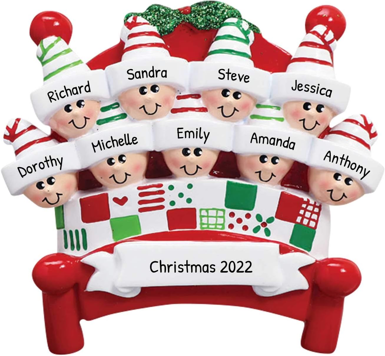 3D Bedtime Family of 9 Ornament 2025 Personalized Family Christmas Ornaments 2025 | Tucked Together Holiday Keepsake Personalized Tree Ornaments for Grandchildren Siblings & Grandkids of Nine Ornament