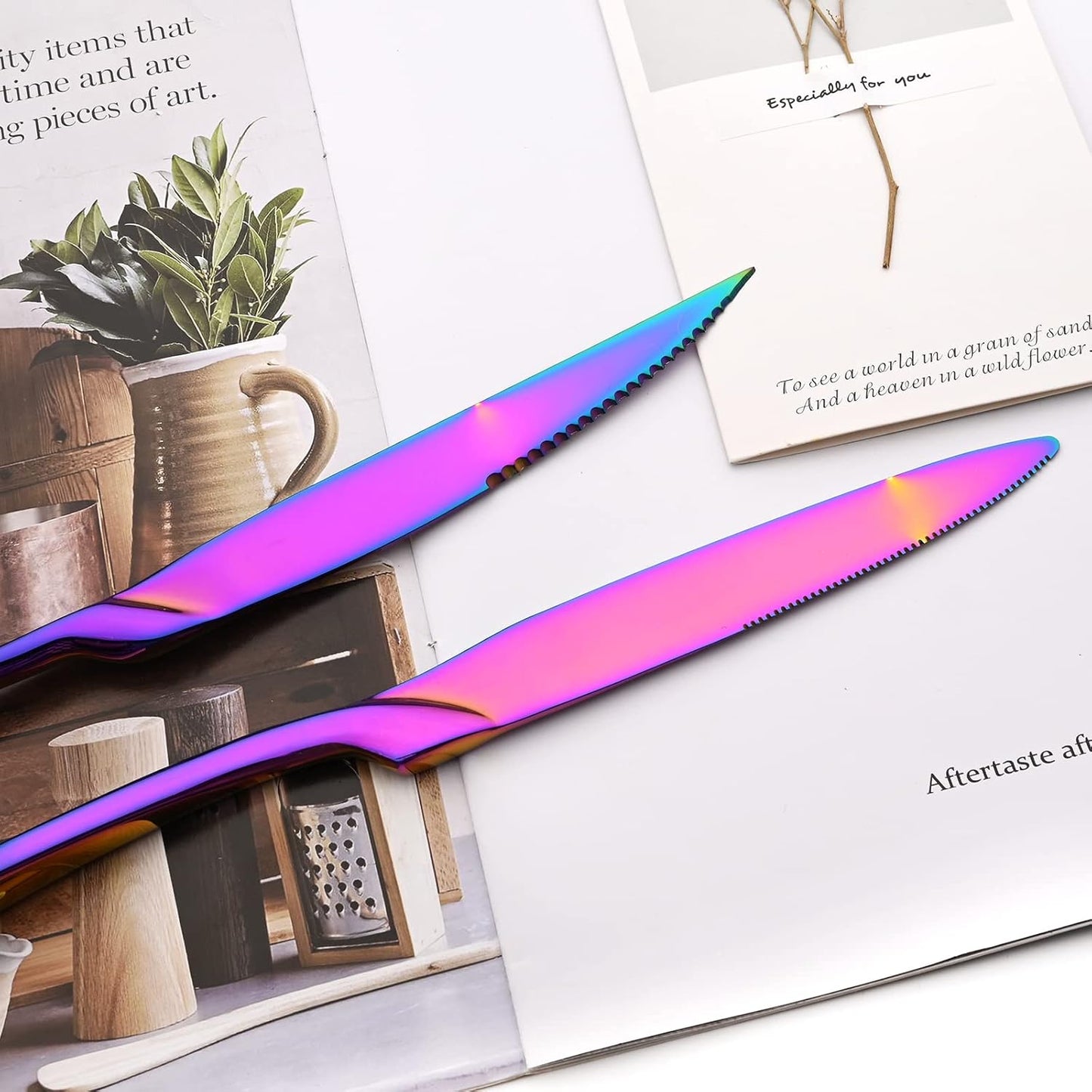 24-Piece Rainbow Flatware, Mirror 18/10 Stainless Steel Modern & Luxury Dinnerware Set With Serrated Steak Knife Teaspoon For Daily Use or Dinner Party Restaurant - Service For 4