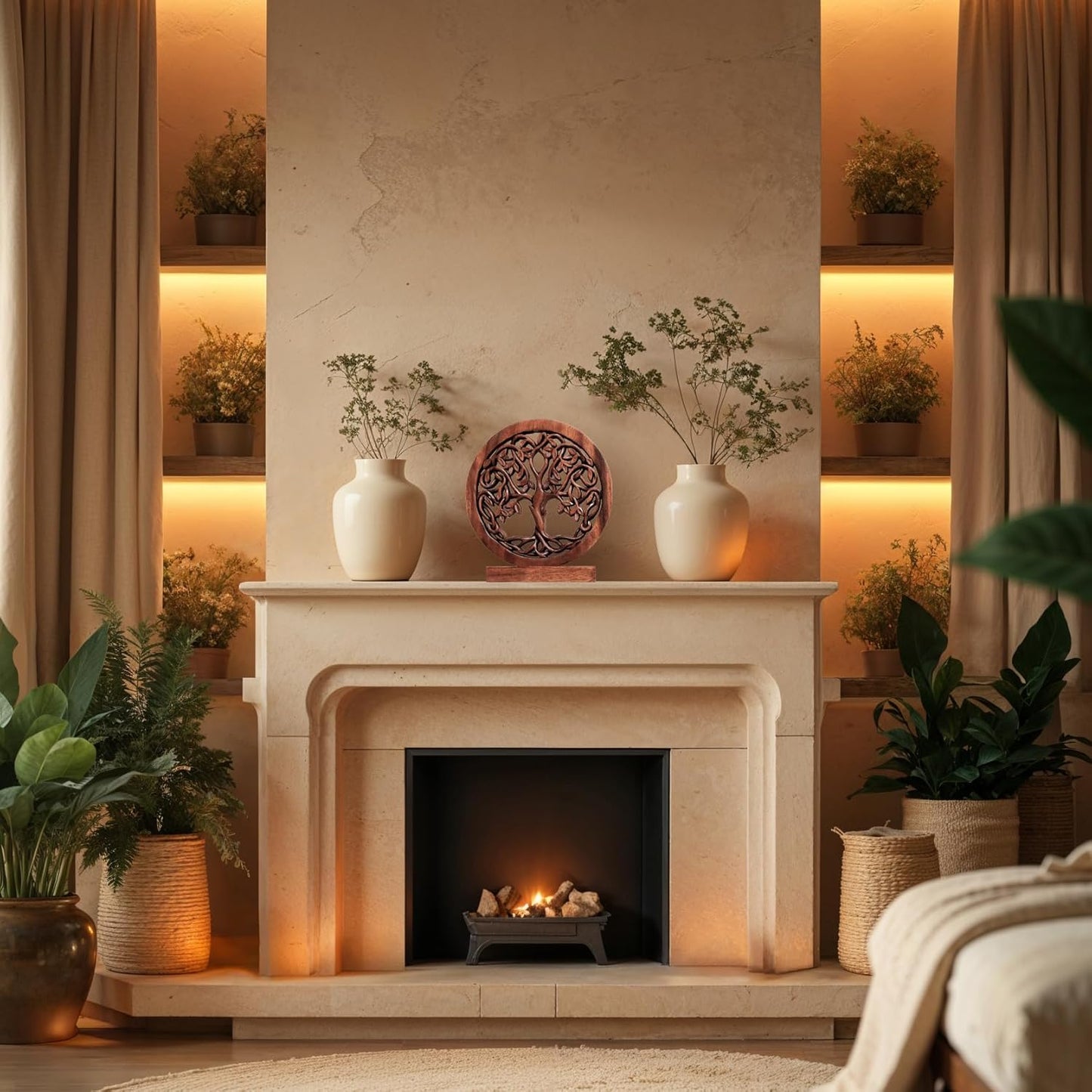 Decozen Solid Wood Tree of Life Sculpture - Home Decor, Living Room, Boho, Shelf, Coffee Table, Centerpiece Table Decorations, Mantle, Dining Table Centerpiece, Bathroom Shelf, Entryway, Farmhouse