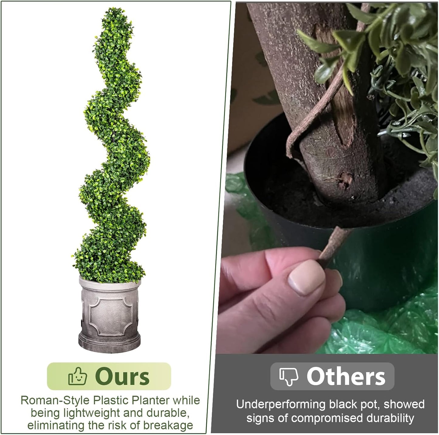 3FT Artificial Spiral Boxwood Topiary Trees with Antique-White Roman-Style Planter - Outdoor&Indoor Year-Round Garden, Porch, Entryway Decor (2 Pack)