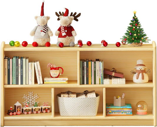 2-Tier Wood Montessori Cabinet for Kids, Toddler Room Book Shelves Toy Organizers and Storage, Small Book Shelf Storage for Baby Children, Furniture of Classroom, Nursery, Playroom