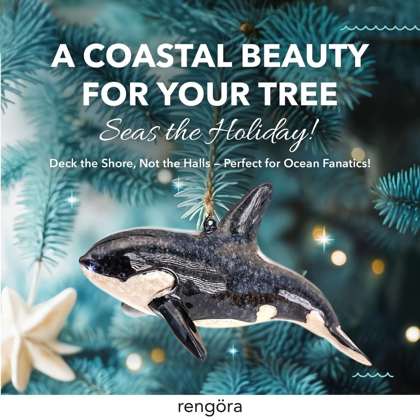 Hand-Painted Beach Christmas Ornament – Coastal Tree Decoration for Ocean Lovers – Unique Nautical Ornament for Christmas Tree or Stocking Stuffer Gift (Orca Killer Whale)