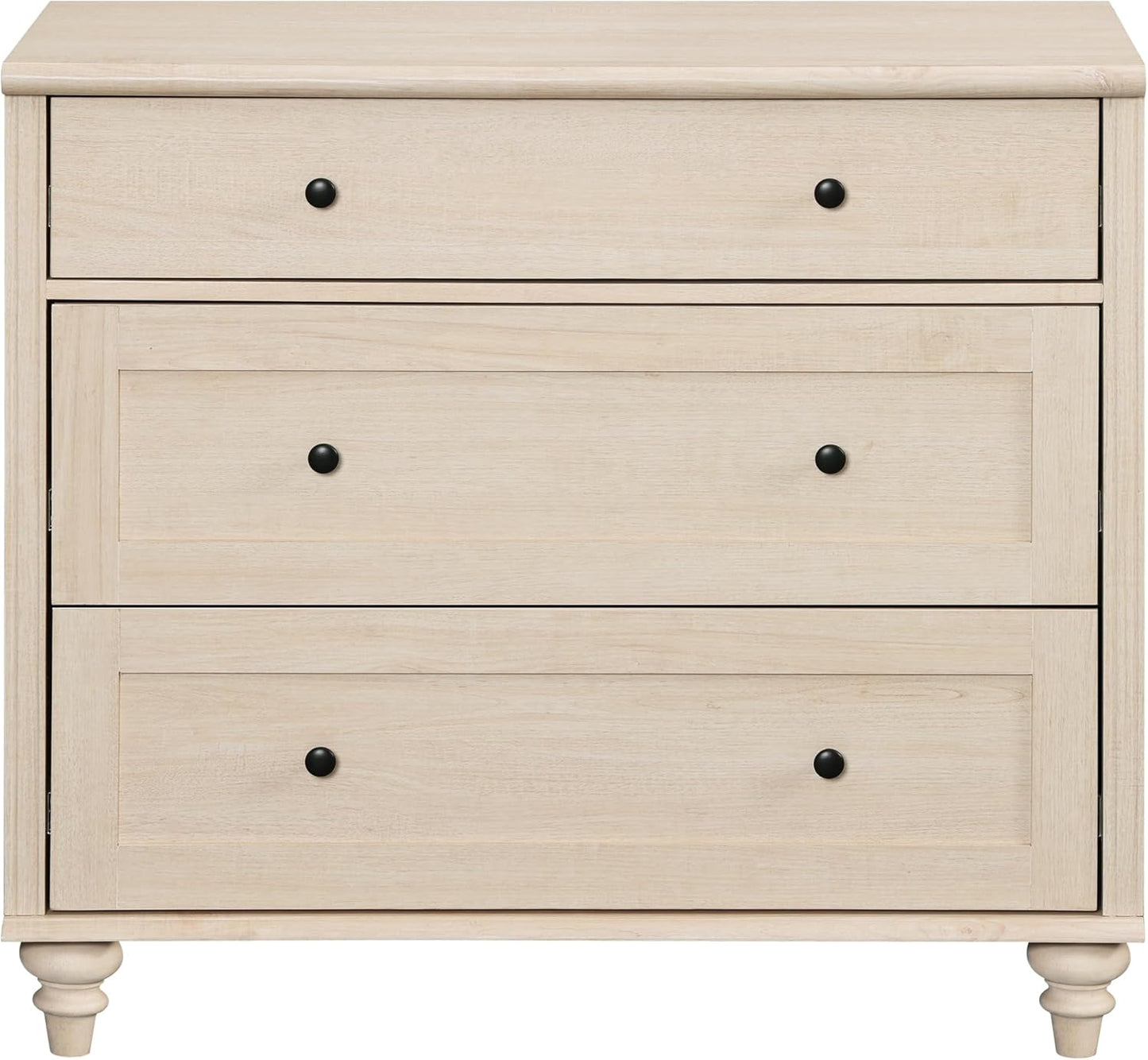 WAMPAT Baby Dresser with 3 Drawers, Kids Dressers with Wide Chest of Drawers, Mid Century Modern Wooden Closet Storage Organizer, Small Dressers for Bedroom, Nursery, Hallway, Beige, 34 inch