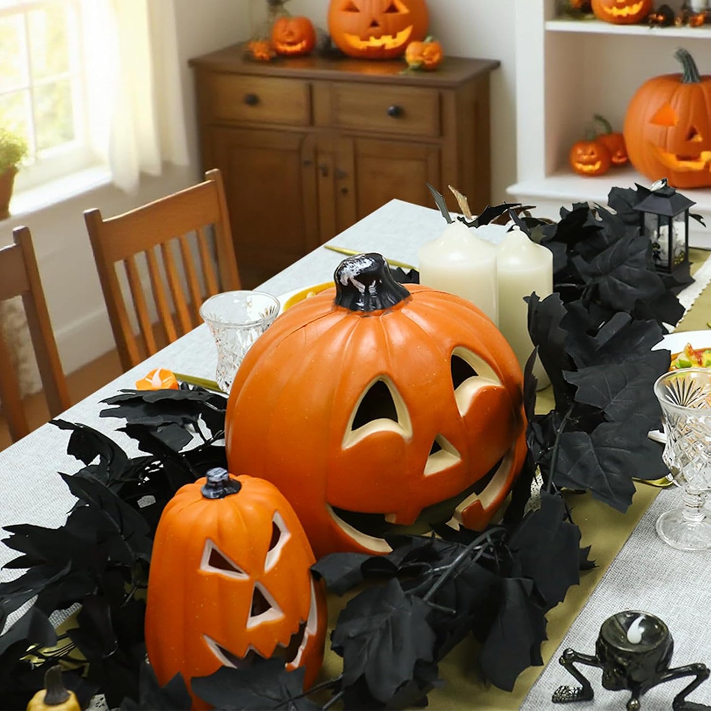 Joyhalo 2 Pack Halloween Garland, 5.7FT Black Leaf Garland for Mantle, Artificial Hanging Black Maple Leaves Vines, Spooky Halloween Outdoor Floral, Haunted Mansion, Fireplace, Fall Decor