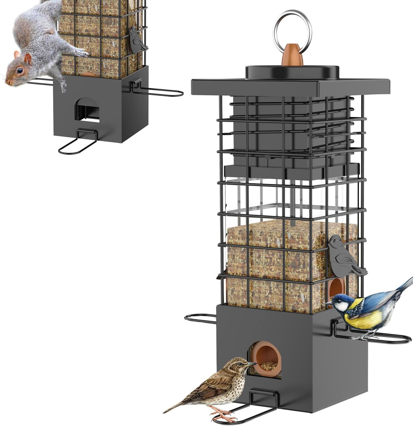 KRUOO Metal Squirrel Proof Bird Feeder for Outdoors Hanging,Wild Bird Feeders for Outside, 2.5 lb Capacity