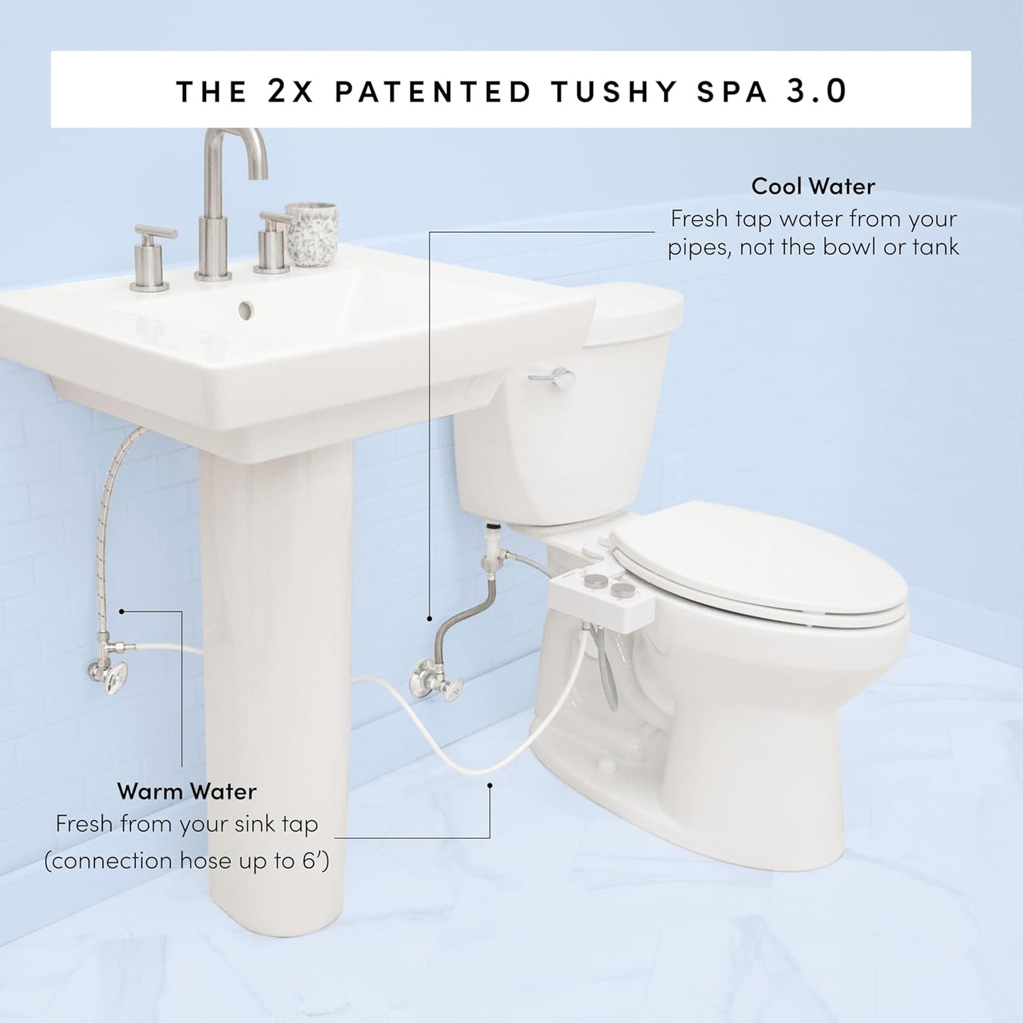 TUSHY 3.0 Spa Bidet Attachment. Cool to Warm Water. It's Time to Replace Toilet Paper, Fresh Water Spray (Requires Sink Access for Optional Temperature Control), Bamboo